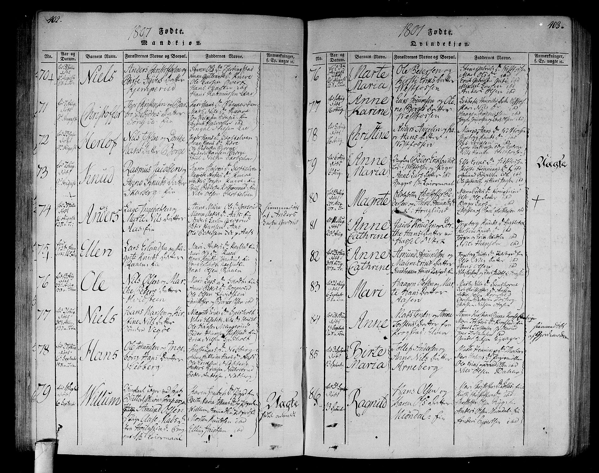 Eiker kirkebøker, SAKO/A-4/F/Fa/L0010: Parish register (official) no. I 10, 1806-1815, p. 402-403