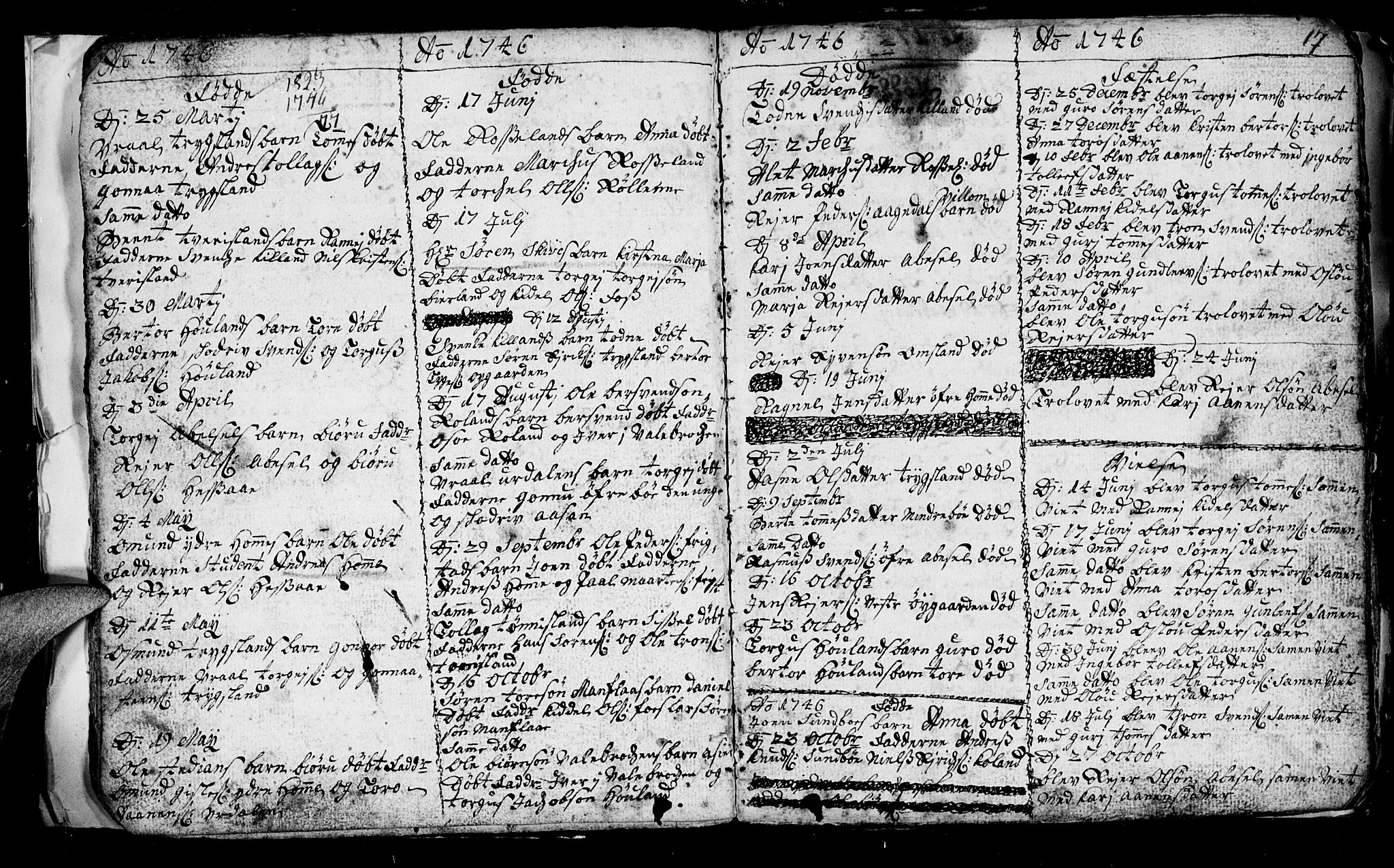 Bjelland sokneprestkontor, SAK/1111-0005/F/Fb/Fba/L0001: Parish register (copy) no. B 1, 1727-1752, p. 17