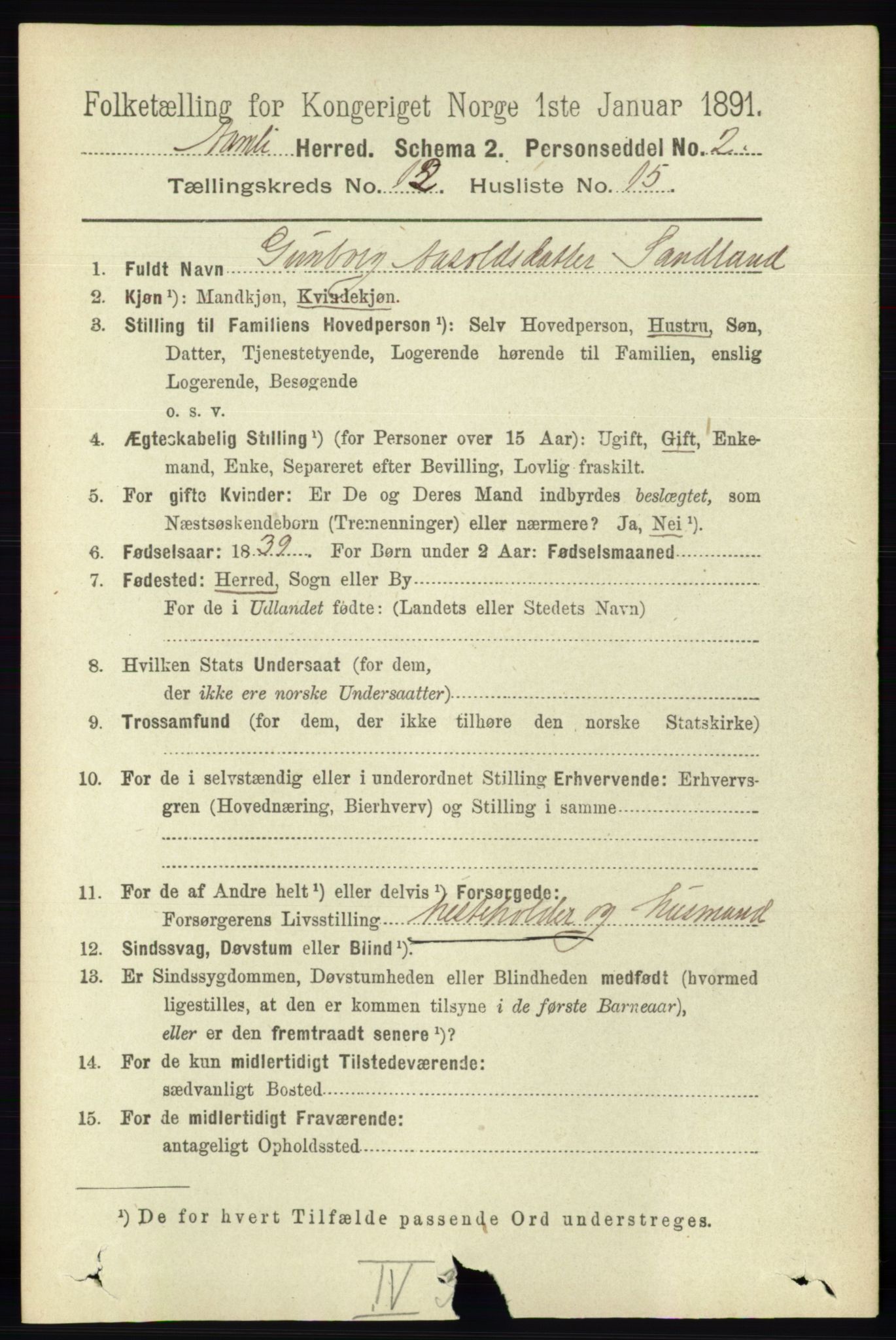 RA, 1891 census for 0929 Åmli, 1891, p. 2128