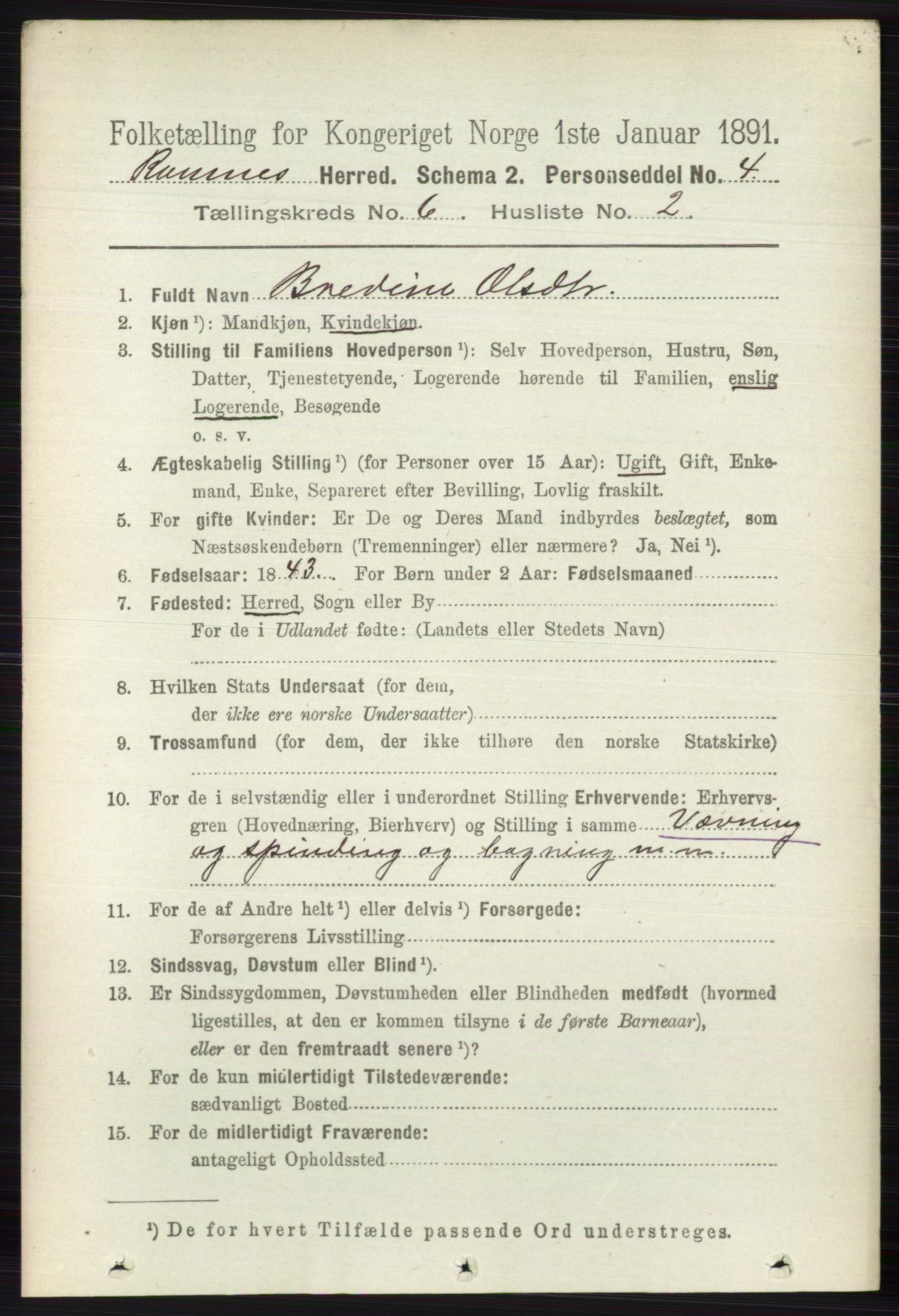 RA, 1891 census for 0718 Ramnes, 1891, p. 3331