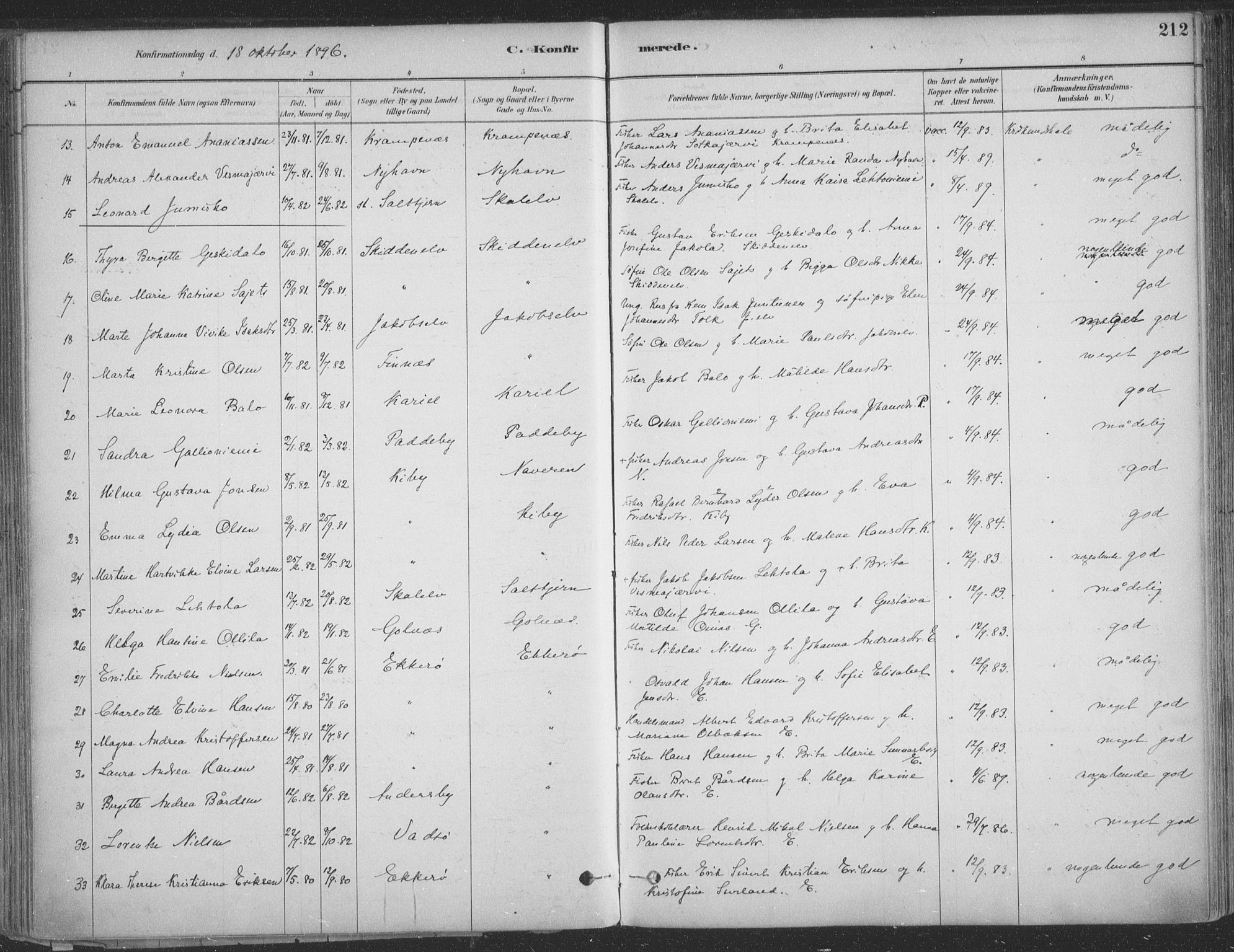 Vadsø sokneprestkontor, SATØ/S-1325/H/Ha/L0009kirke: Parish register (official) no. 9, 1881-1917, p. 212