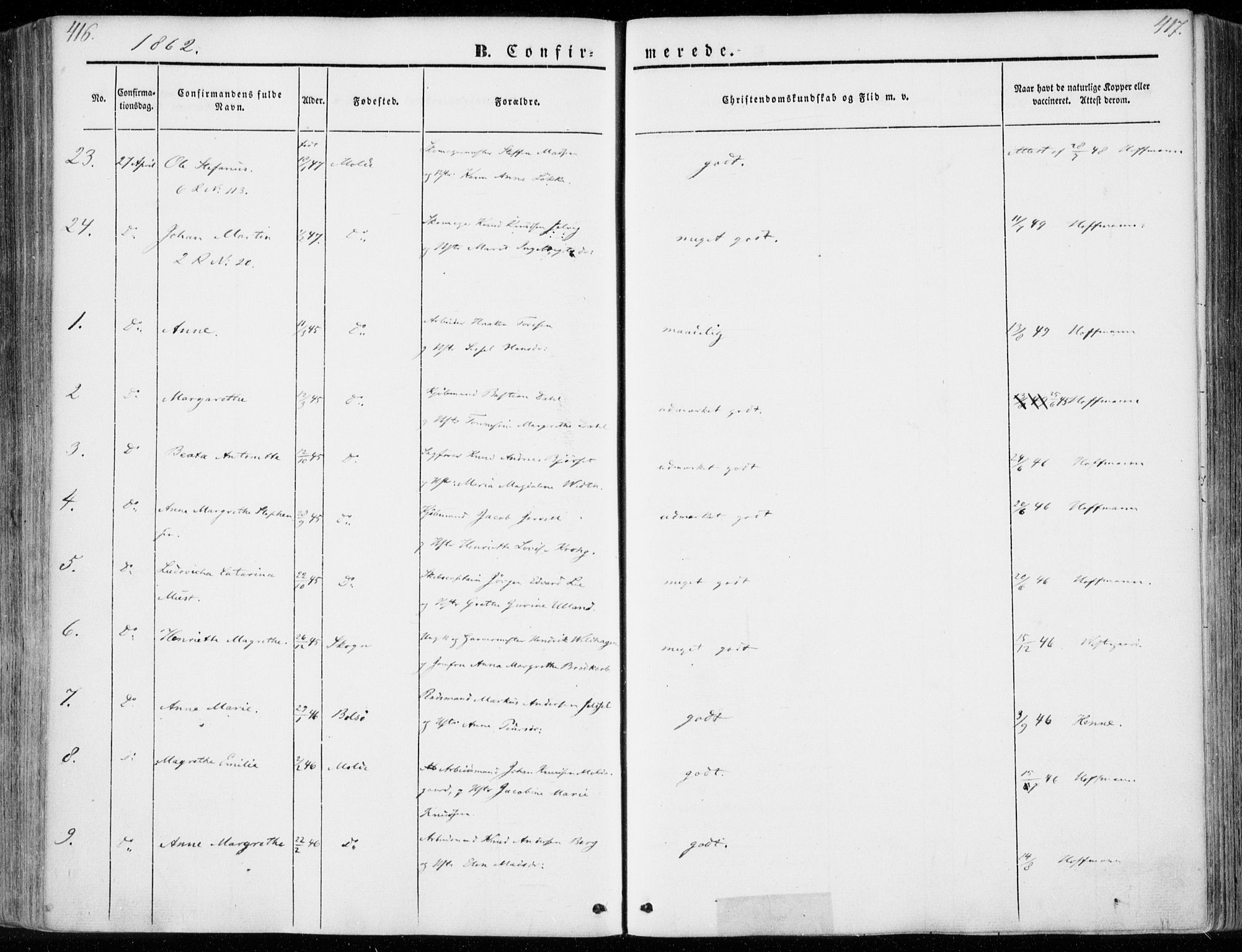 Ministerialprotokoller, klokkerbøker og fødselsregistre - Møre og Romsdal, AV/SAT-A-1454/558/L0689: Parish register (official) no. 558A03, 1843-1872, p. 416-417