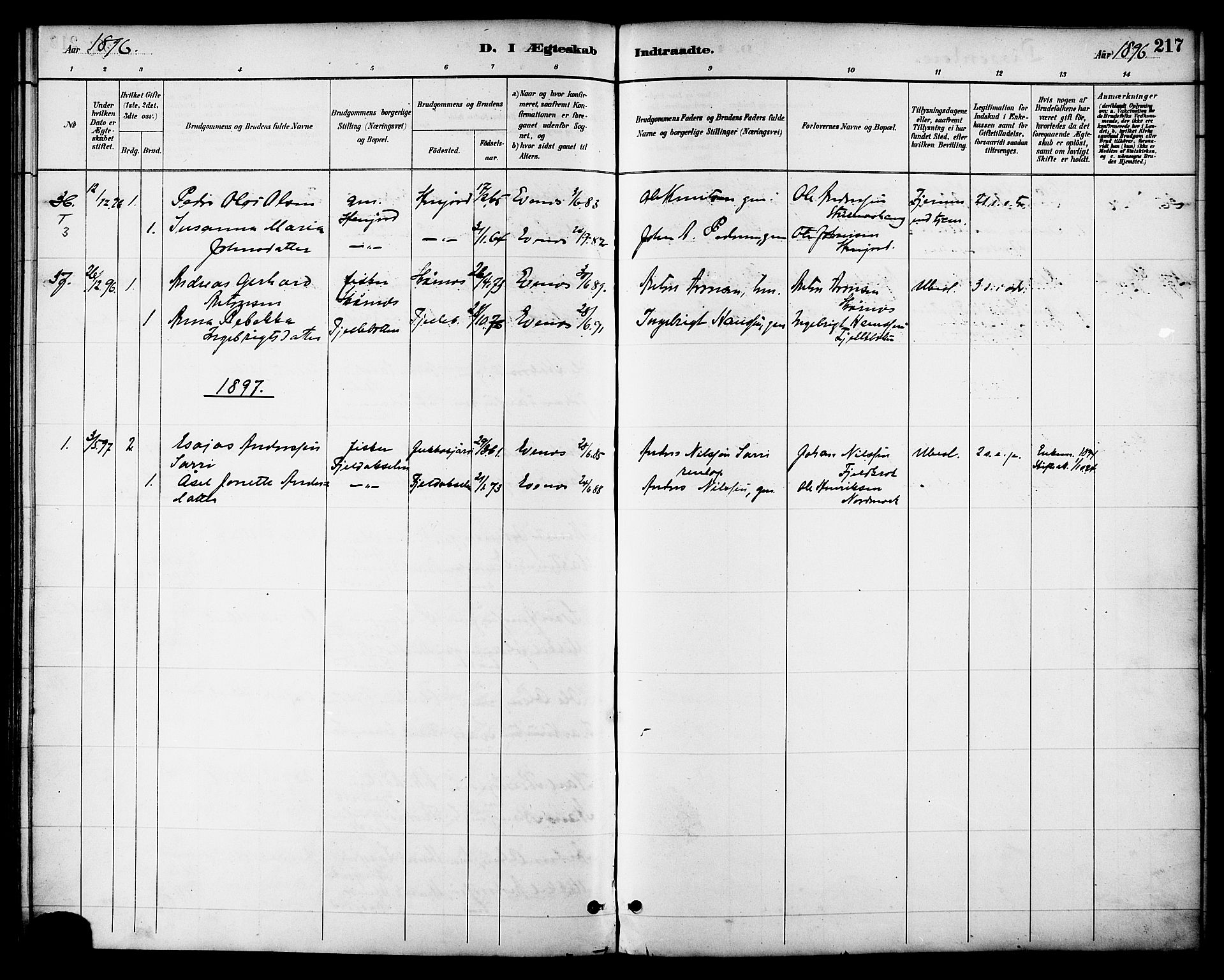 Ministerialprotokoller, klokkerbøker og fødselsregistre - Nordland, SAT/A-1459/863/L0898: Parish register (official) no. 863A10, 1886-1897, p. 217