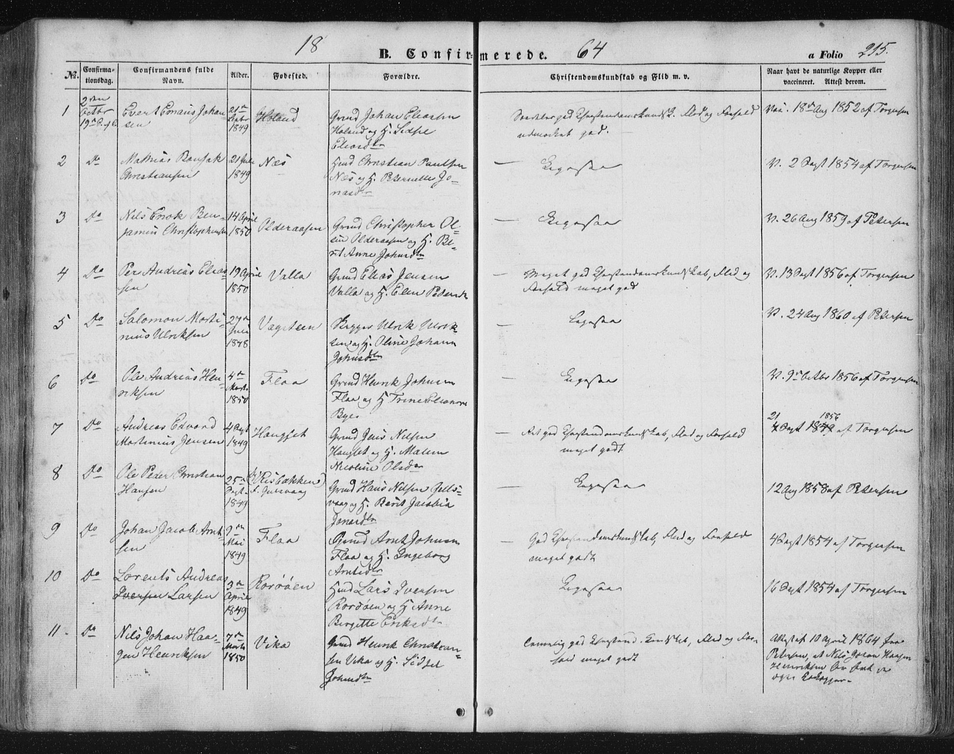 Ministerialprotokoller, klokkerbøker og fødselsregistre - Nordland, AV/SAT-A-1459/816/L0240: Parish register (official) no. 816A06, 1846-1870, p. 215