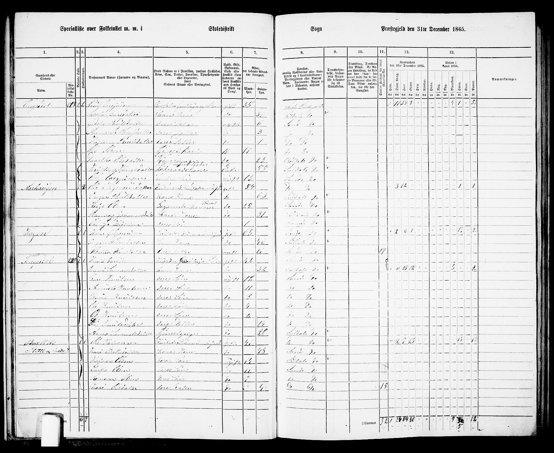 RA, 1865 census for Sand, 1865, p. 25