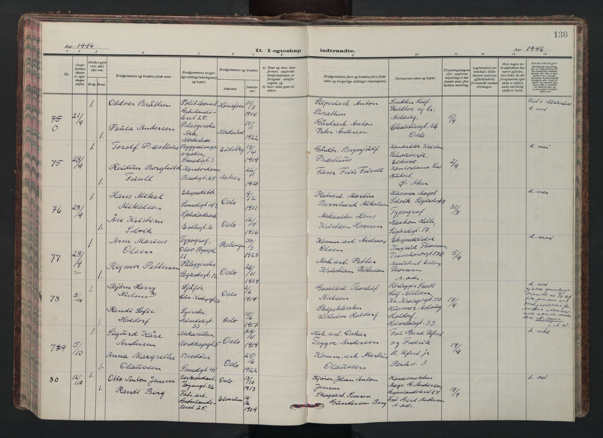 Grønland prestekontor Kirkebøker, AV/SAO-A-10848/F/Fa/L0020: Parish register (official) no. 20, 1935-1946, p. 136