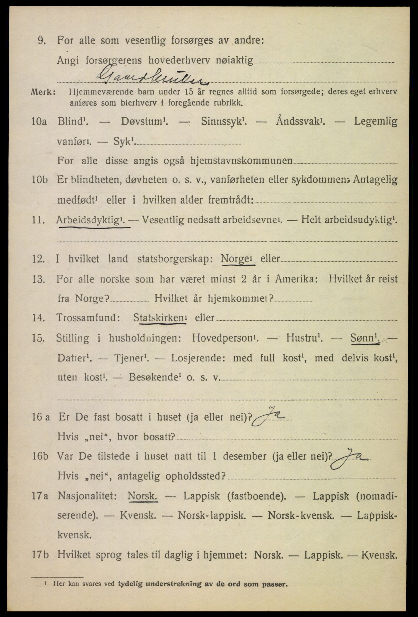 SAT, 1920 census for Ankenes, 1920, p. 3116