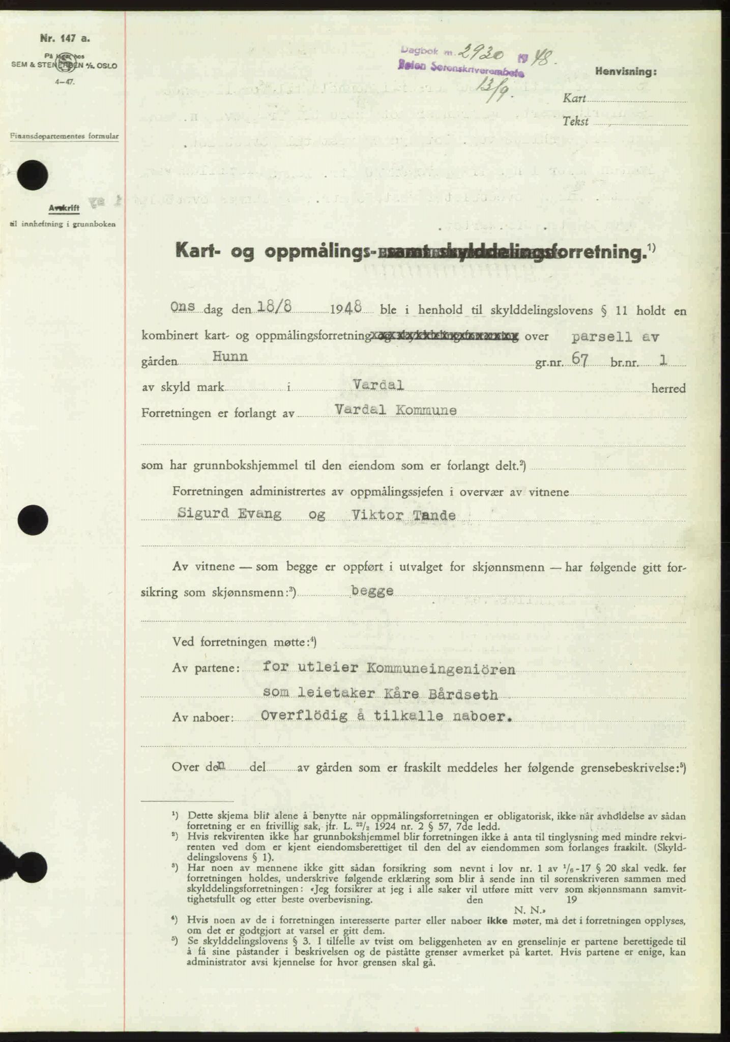 Toten tingrett, SAH/TING-006/H/Hb/Hbc/L0020: Mortgage book no. Hbc-20, 1948-1948, Diary no: : 2930/1948