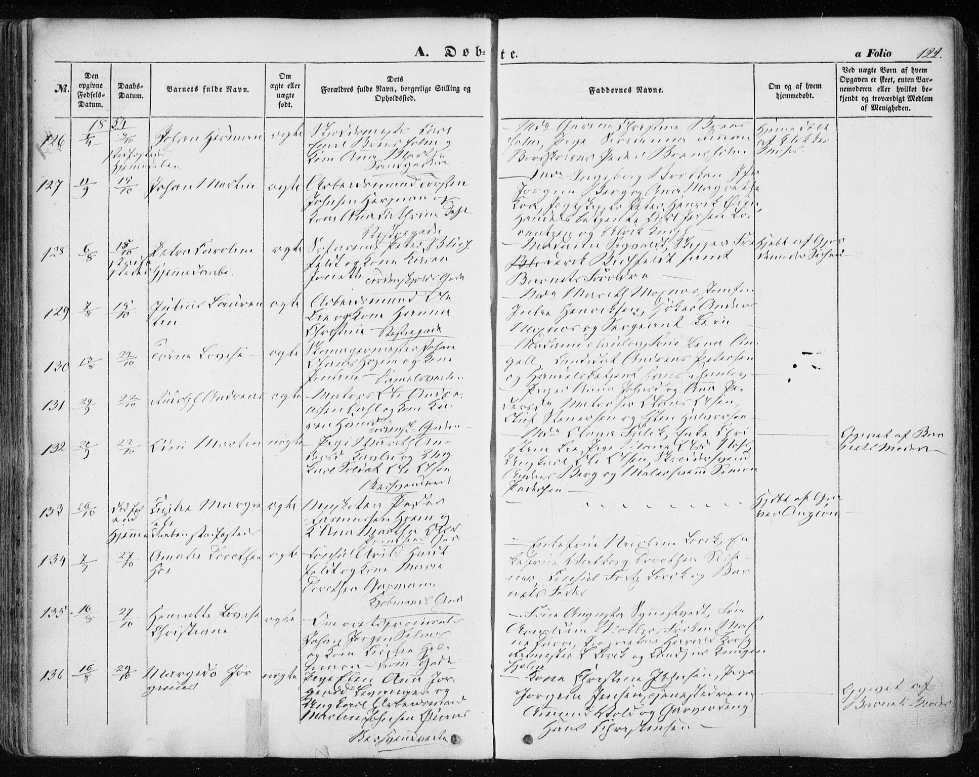 Ministerialprotokoller, klokkerbøker og fødselsregistre - Sør-Trøndelag, SAT/A-1456/601/L0051: Parish register (official) no. 601A19, 1848-1857, p. 122