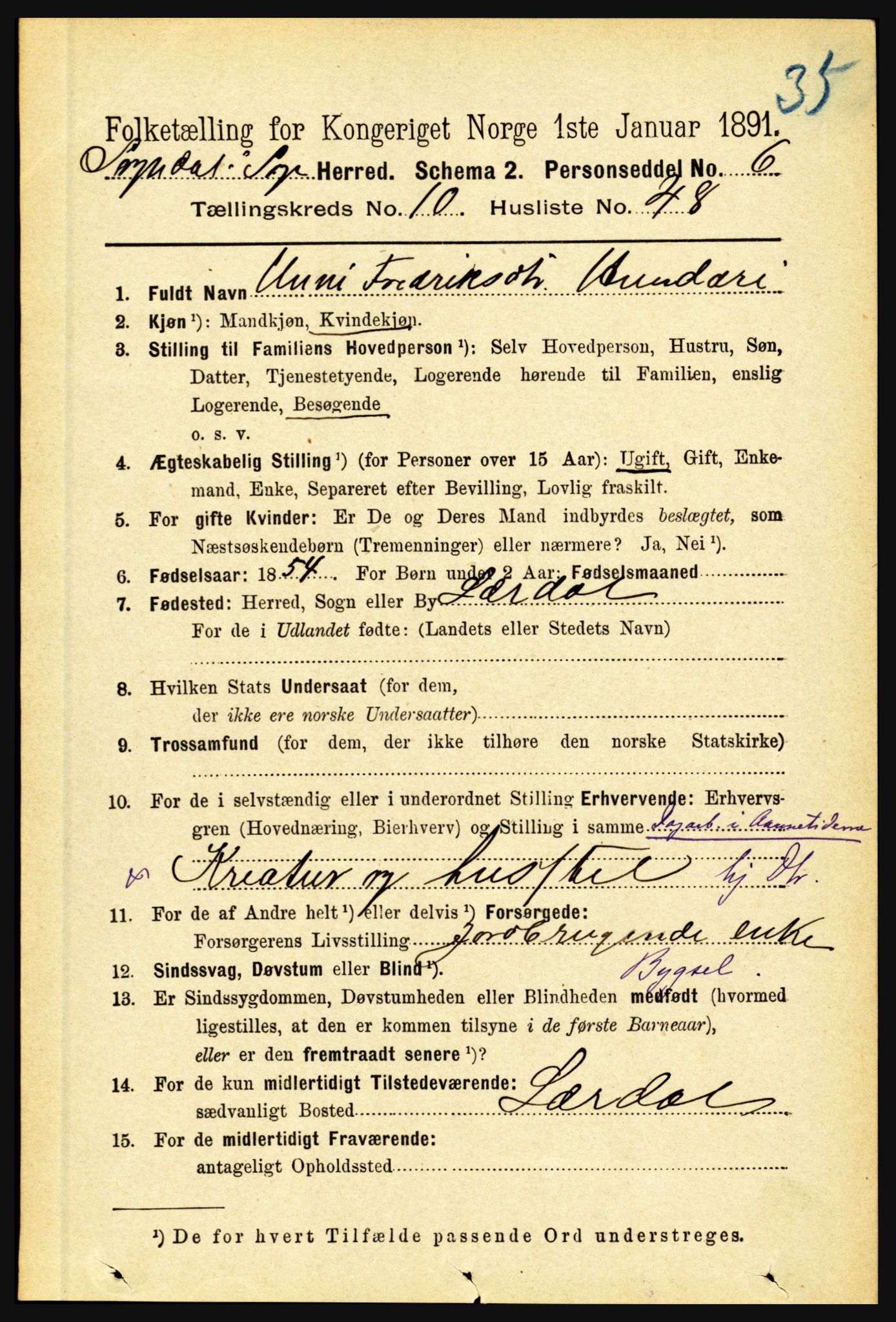 RA, 1891 census for 1420 Sogndal, 1891, p. 4245