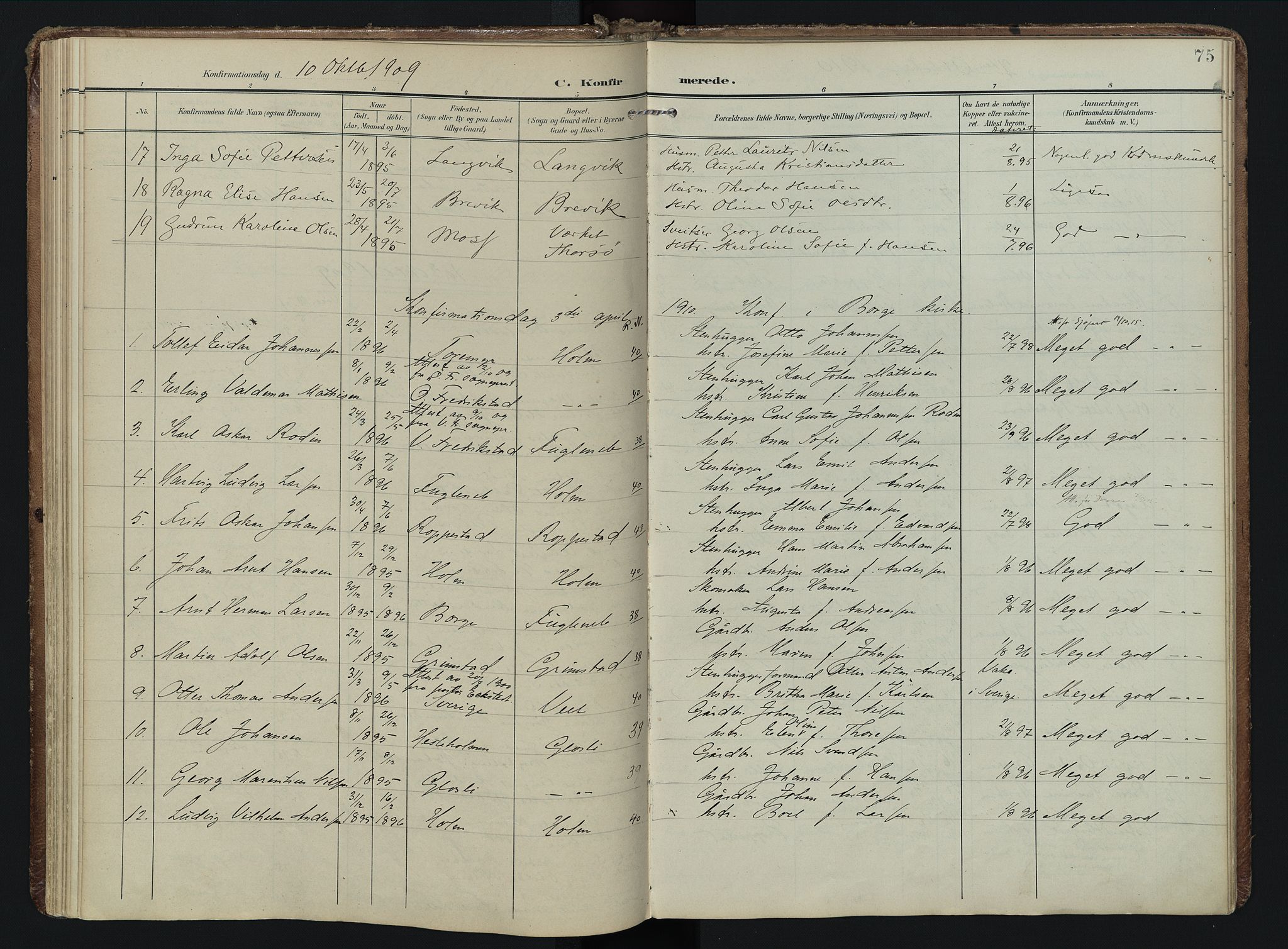 Borge prestekontor Kirkebøker, AV/SAO-A-10903/F/Fb/L0004: Parish register (official) no. II 4, 1902-1914, p. 75