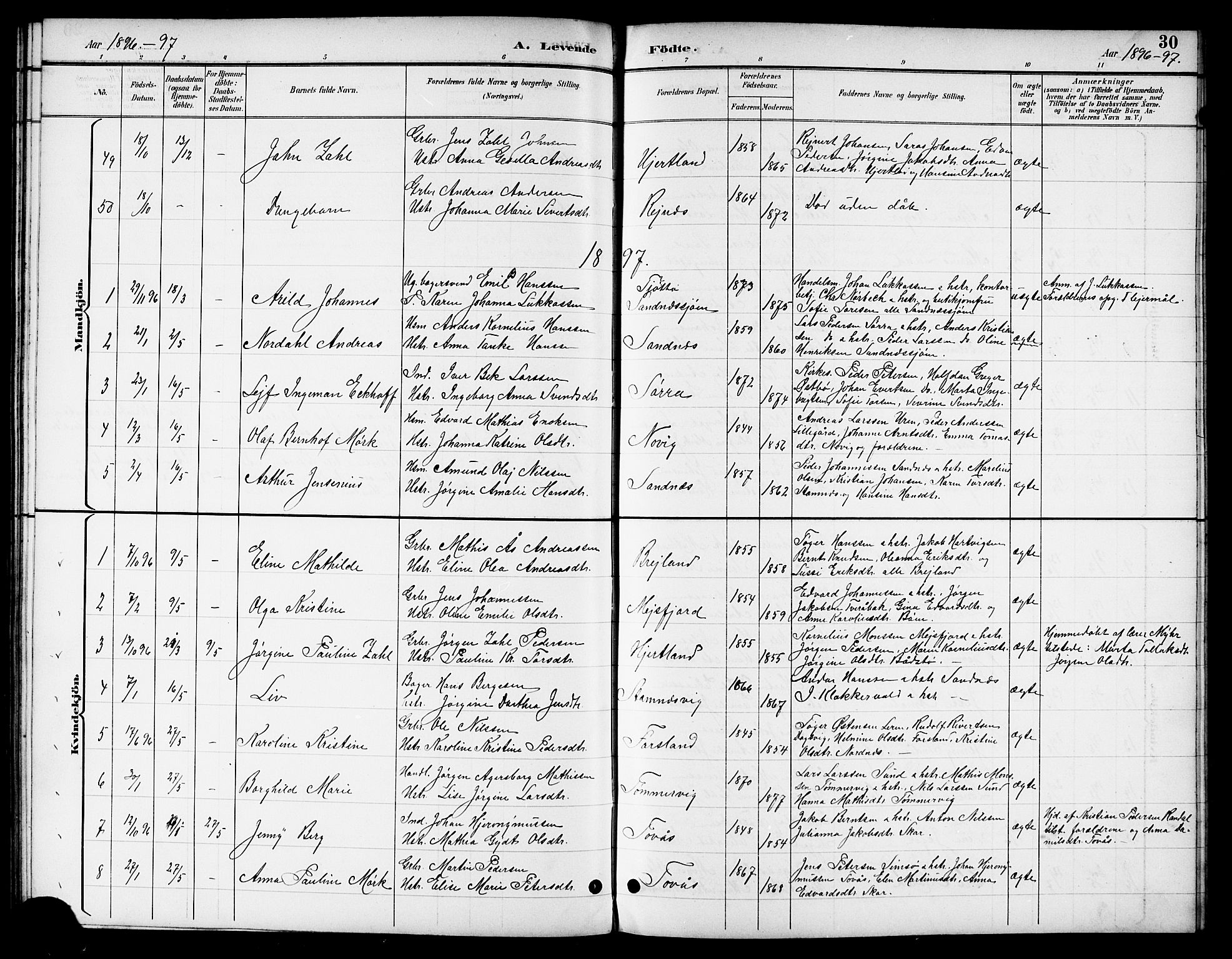 Ministerialprotokoller, klokkerbøker og fødselsregistre - Nordland, SAT/A-1459/831/L0478: Parish register (copy) no. 831C05, 1892-1909, p. 30