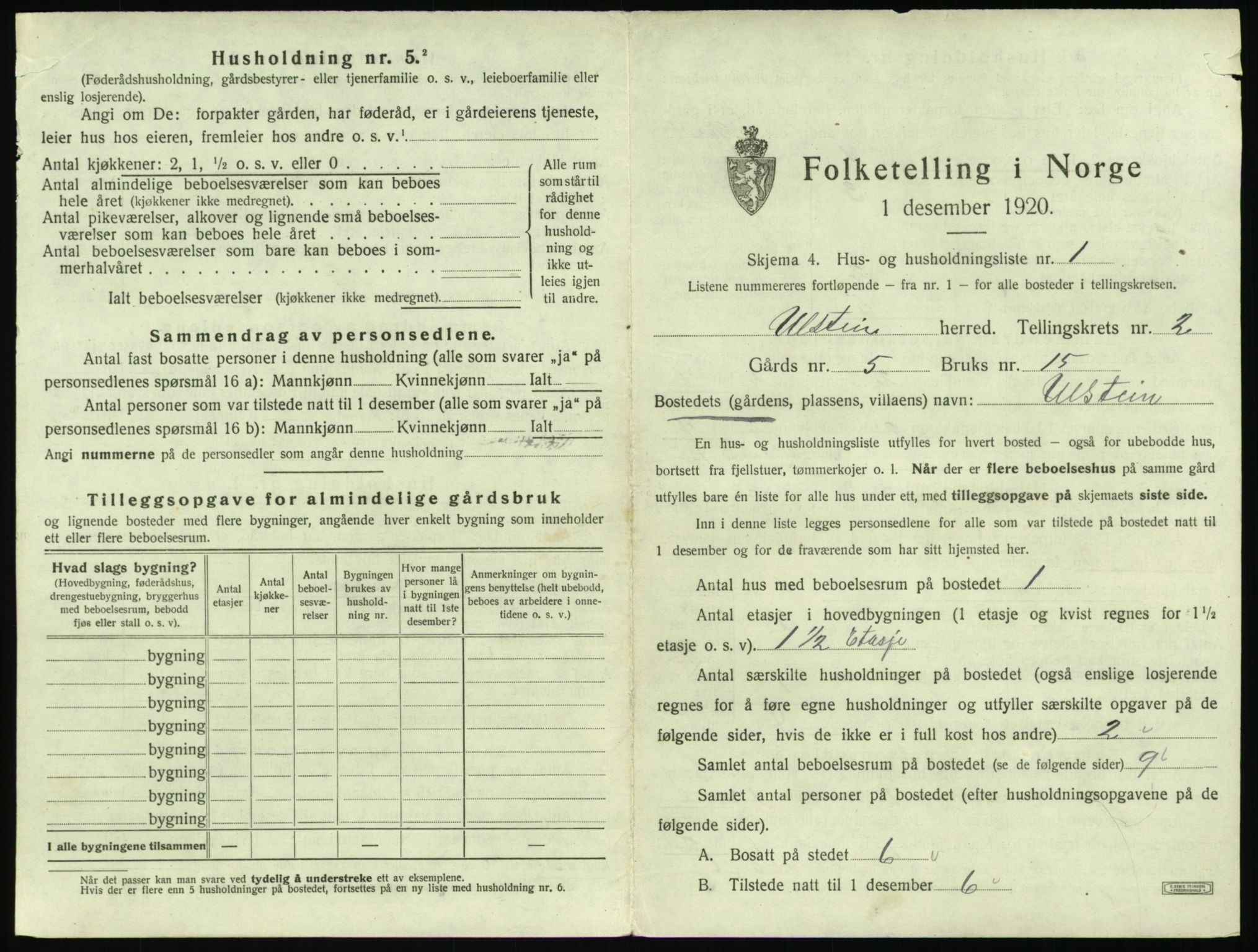 SAT, 1920 census for Ulstein, 1920, p. 102