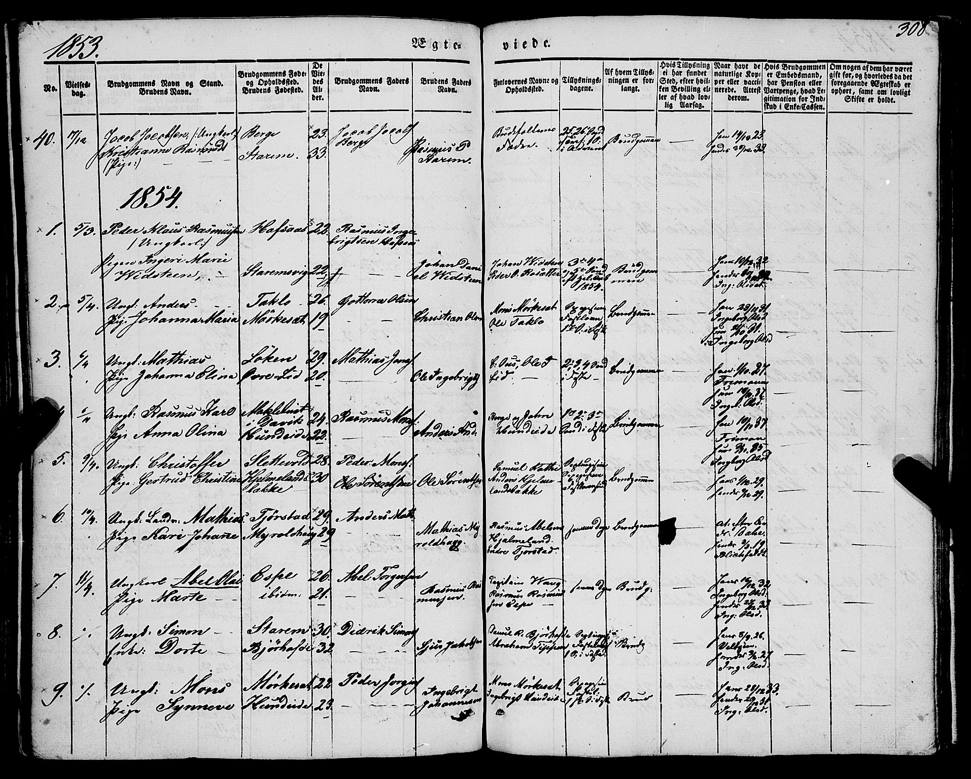 Eid sokneprestembete, AV/SAB-A-82301/H/Haa/Haaa/L0007: Parish register (official) no. A 7, 1844-1858, p. 308