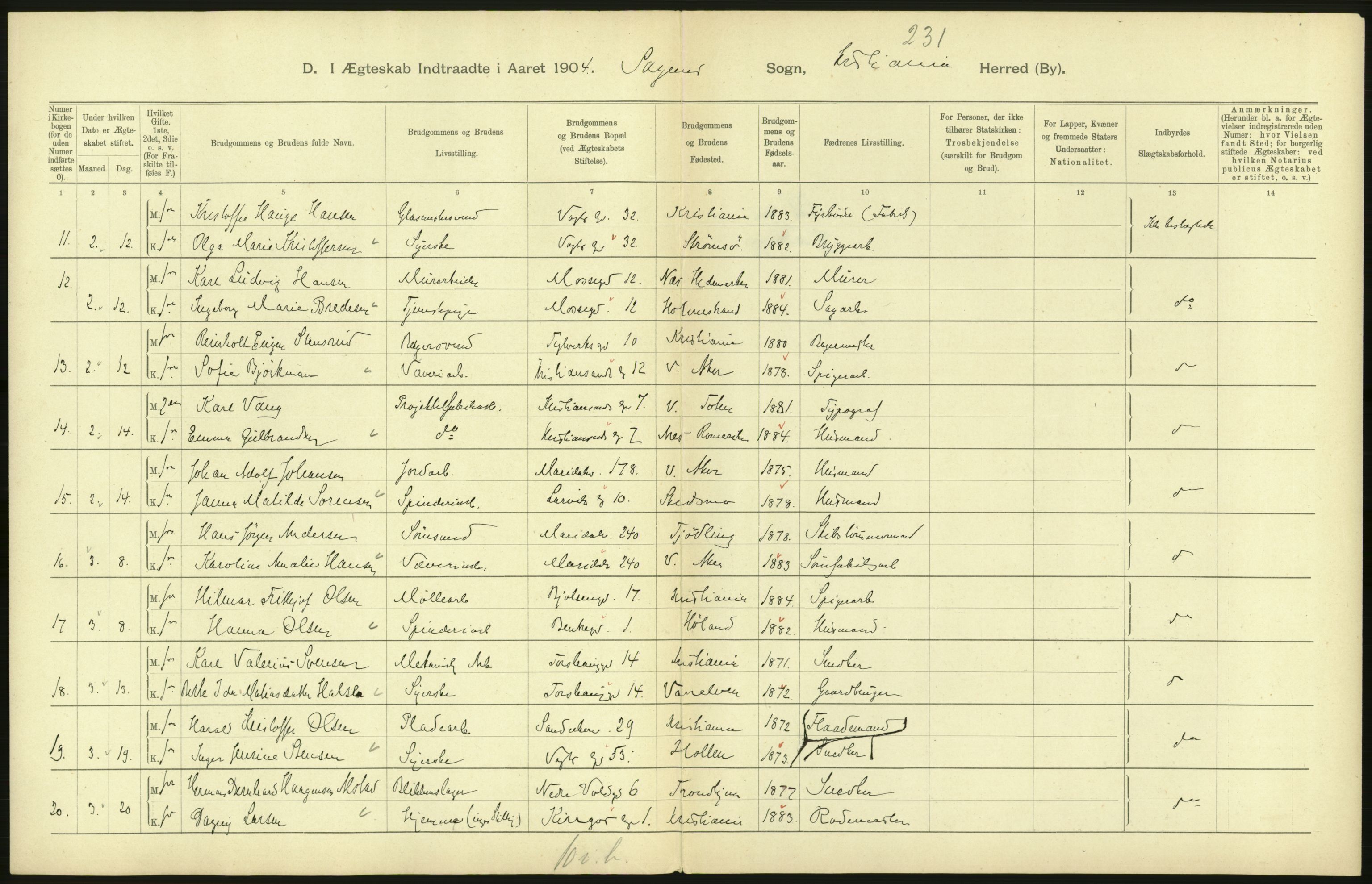 Statistisk sentralbyrå, Sosiodemografiske emner, Befolkning, RA/S-2228/D/Df/Dfa/Dfab/L0004: Kristiania: Gifte, døde, 1904, p. 184