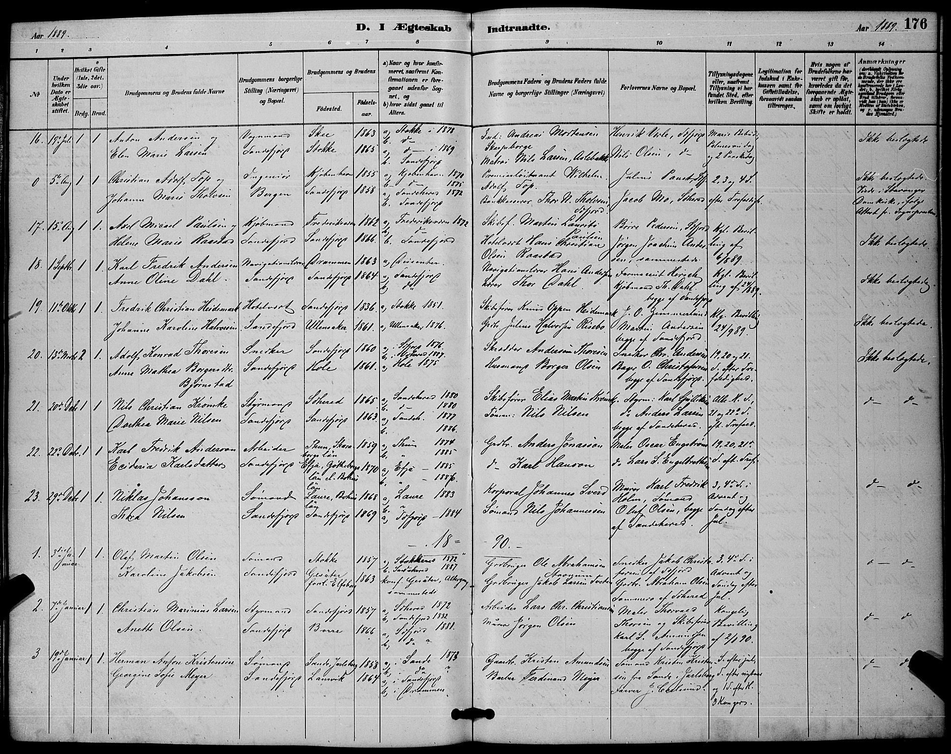 Sandefjord kirkebøker, SAKO/A-315/G/Ga/L0001: Parish register (copy) no. 1, 1885-1903, p. 176
