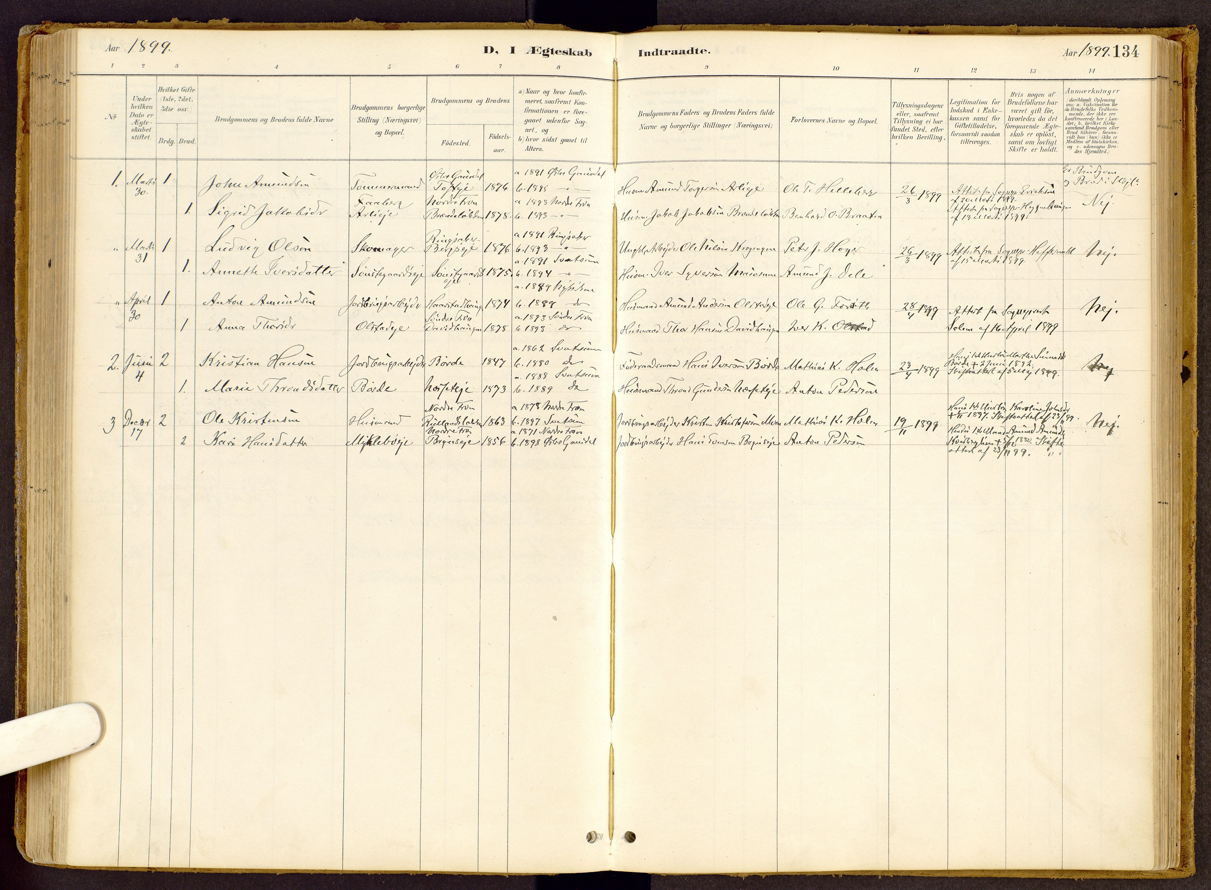 Vestre Gausdal prestekontor, SAH/PREST-094/H/Ha/Haa/L0002: Parish register (official) no. 2, 1887-1918, p. 134