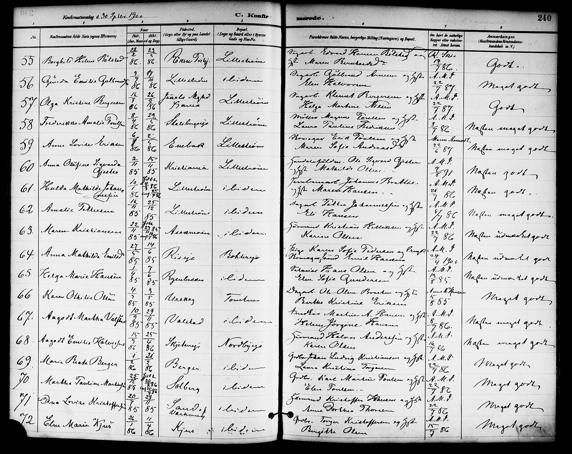 Skedsmo prestekontor Kirkebøker, SAO/A-10033a/F/Fa/L0014: Parish register (official) no. I 14, 1892-1901, p. 240