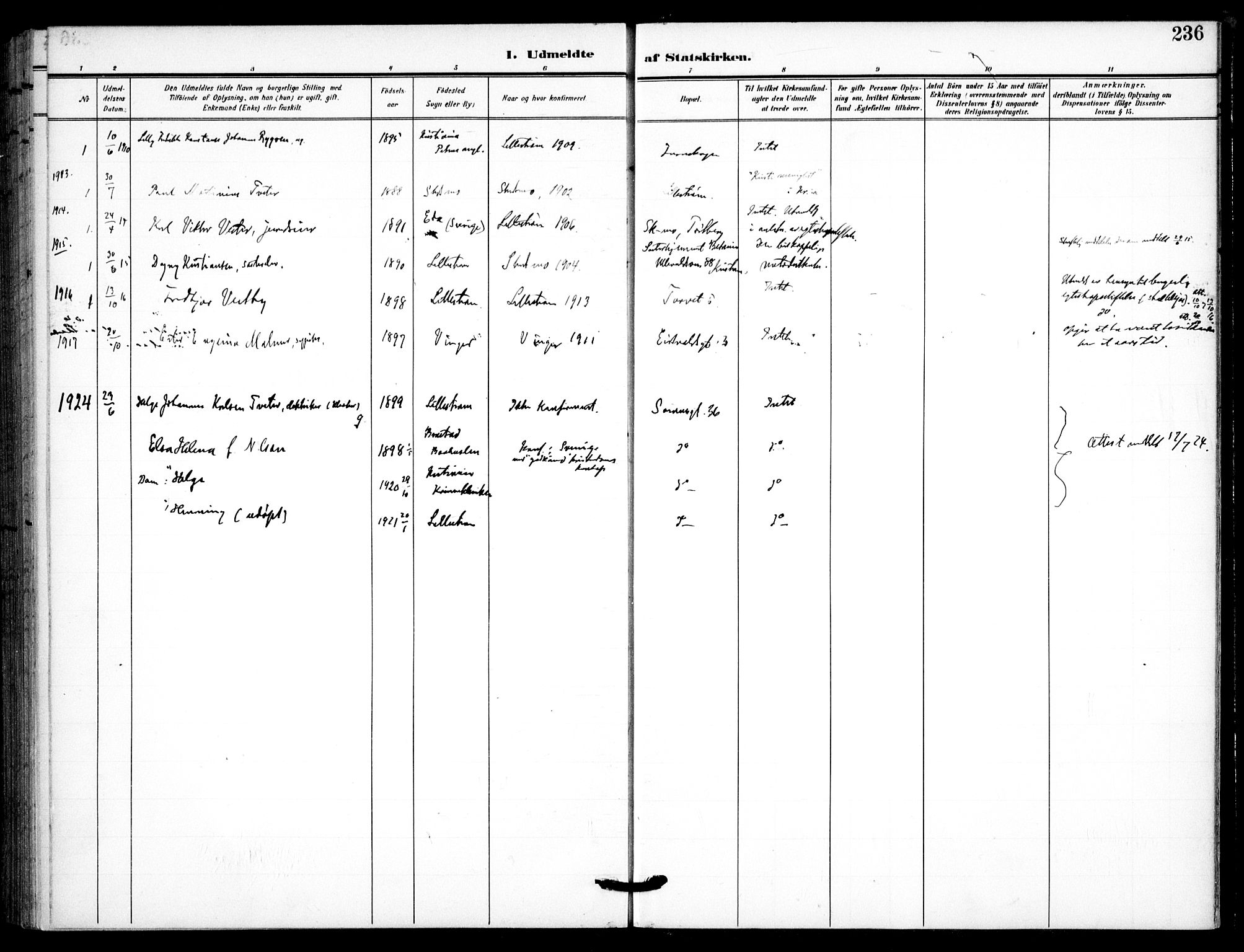 Skedsmo prestekontor Kirkebøker, AV/SAO-A-10033a/F/Fc/L0001: Parish register (official) no. III 1, 1908-1916, p. 236