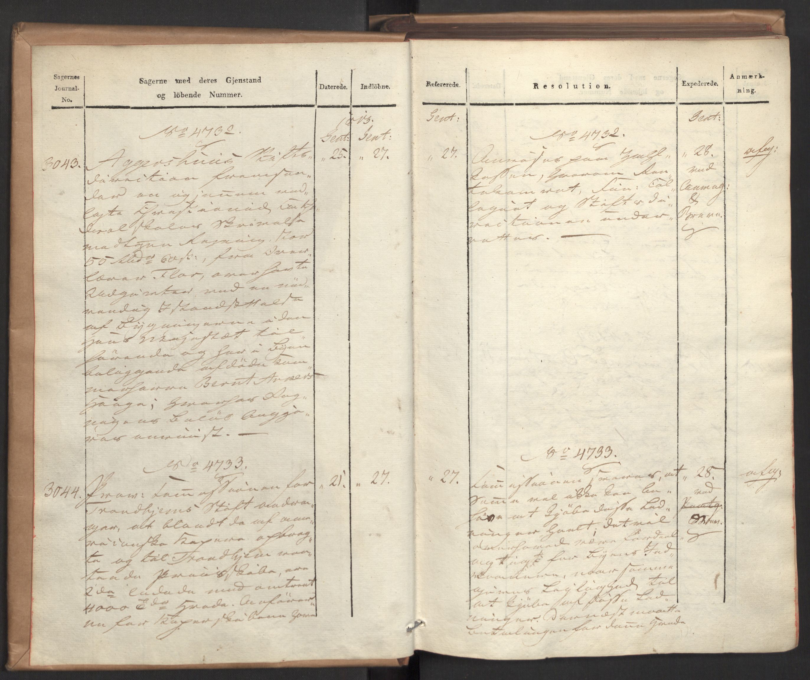 Stattholderembetet 1810-1814, 2. kontor (Kontor B), AV/RA-EA-5432/Ab/L0008: Referatprotokoll,  j.nr. 3043-3538,  l.nr. 4732-5314, 1813, p. 3