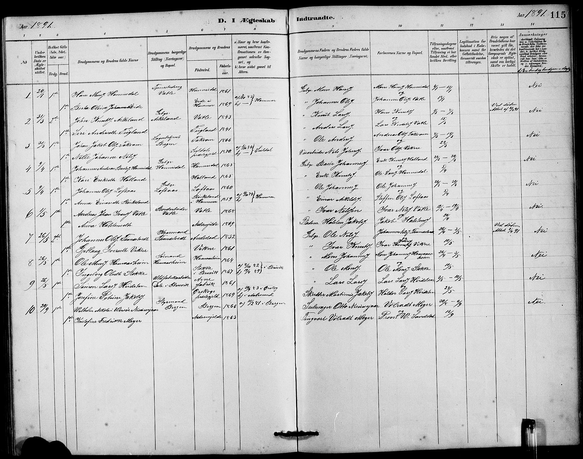 Haus sokneprestembete, SAB/A-75601/H/Hab: Parish register (copy) no. B 3, 1885-1899, p. 115
