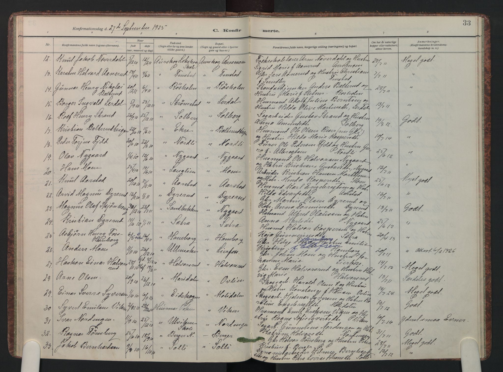 Aurskog prestekontor Kirkebøker, SAO/A-10304a/F/Fa/L0015: Parish register (official) no. I 15, 1915-1929, p. 33