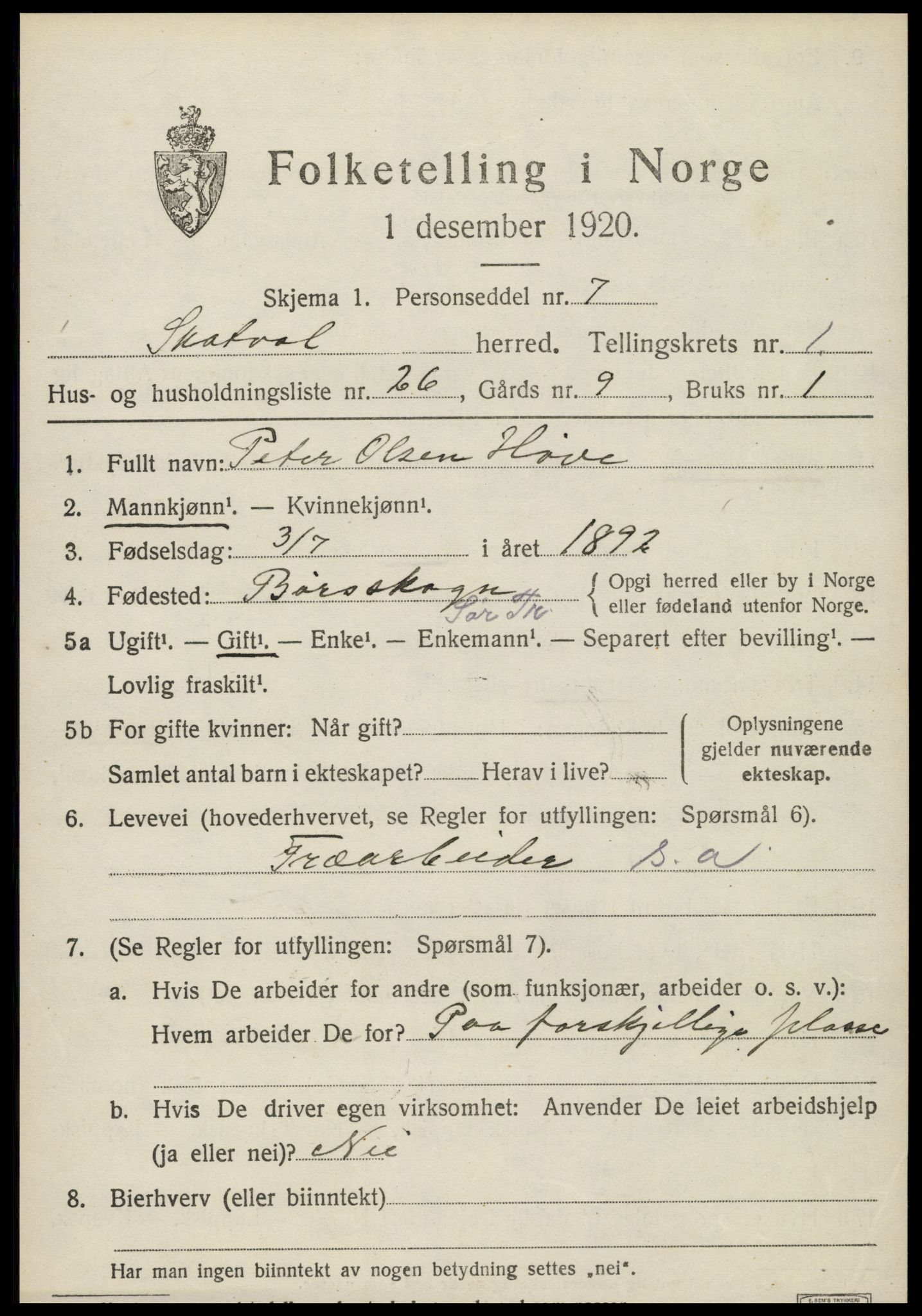 SAT, 1920 census for Skatval, 1920, p. 1033