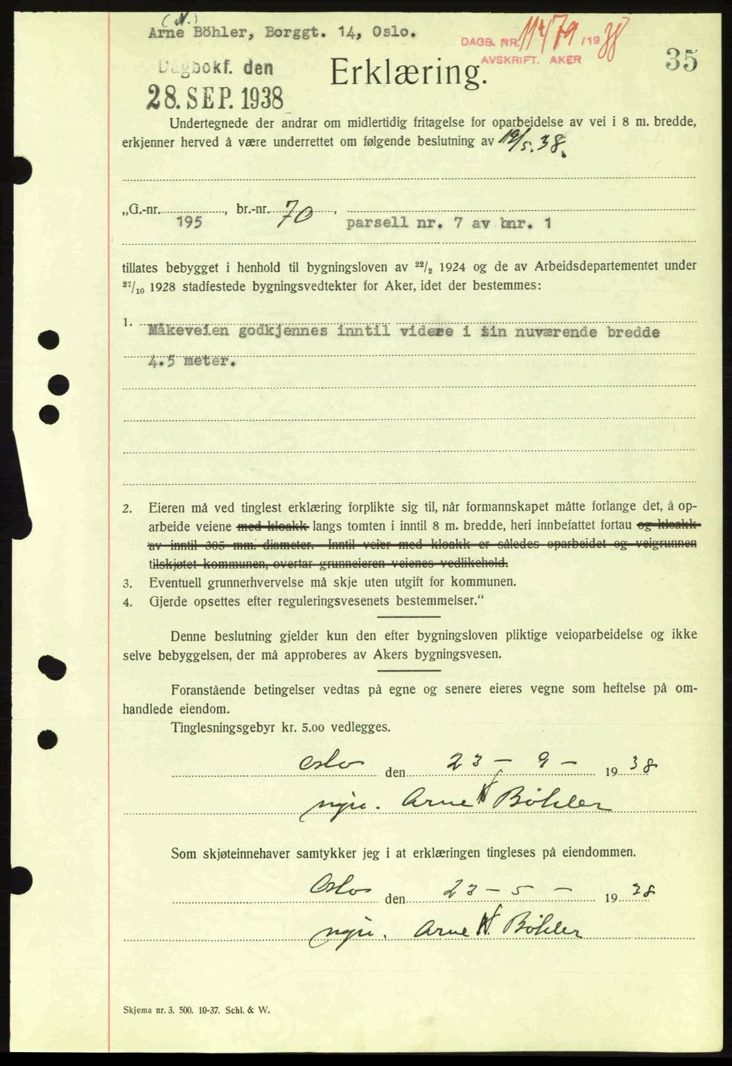 Aker herredsskriveri, SAO/A-10896/G/Gb/Gba/Gbab/L0025: Mortgage book no. A154-155, 1938-1938, Diary no: : 11479/1938