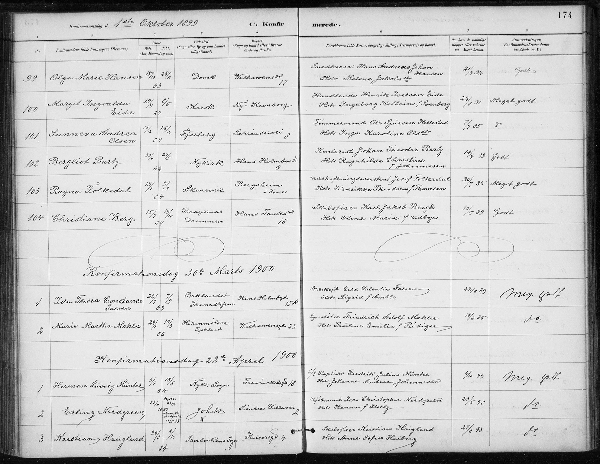 Johanneskirken sokneprestembete, AV/SAB-A-76001/H/Haa/L0008: Parish register (official) no. C 1, 1885-1907, p. 174