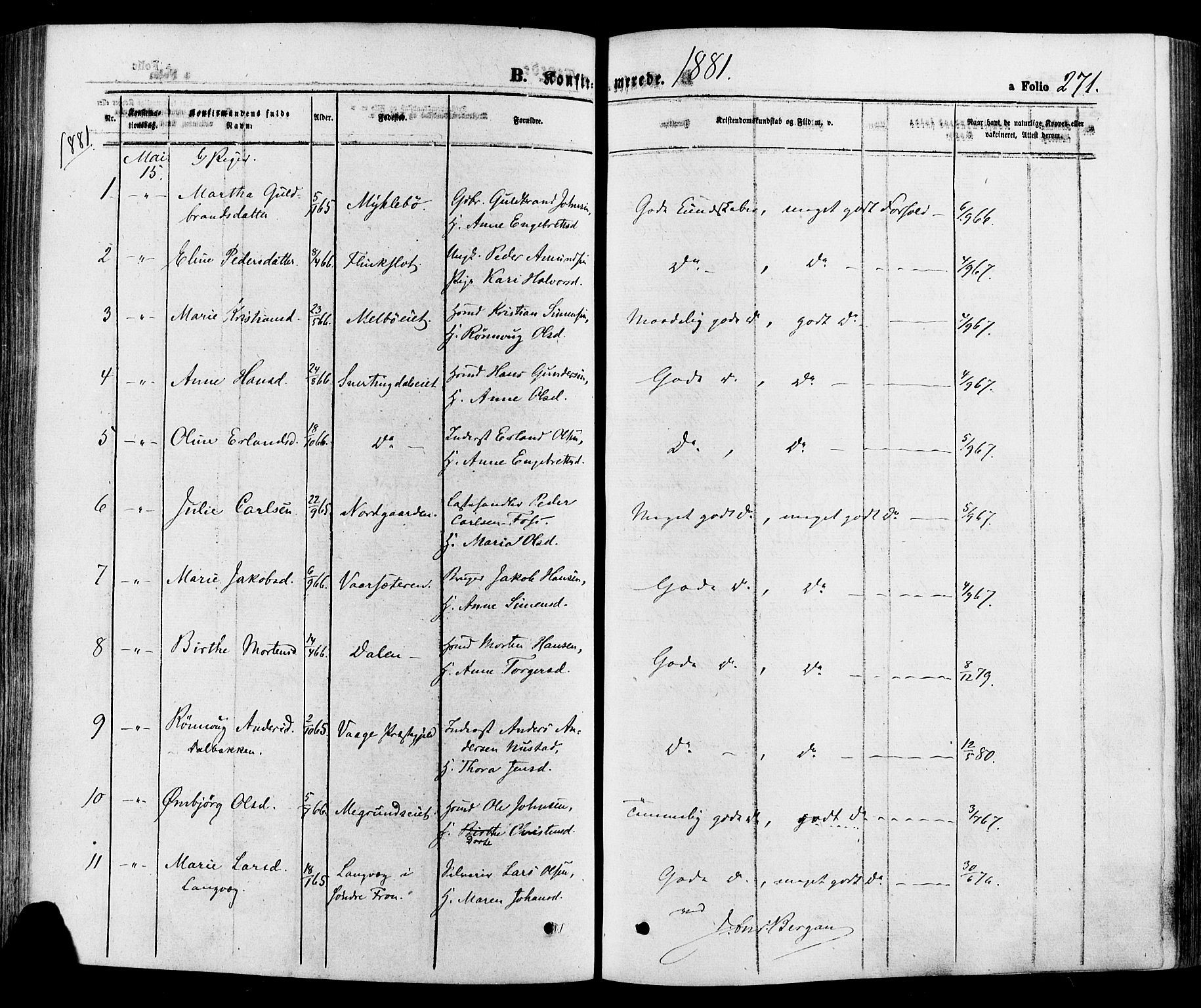 Gausdal prestekontor, AV/SAH-PREST-090/H/Ha/Haa/L0010: Parish register (official) no. 10, 1867-1886, p. 271