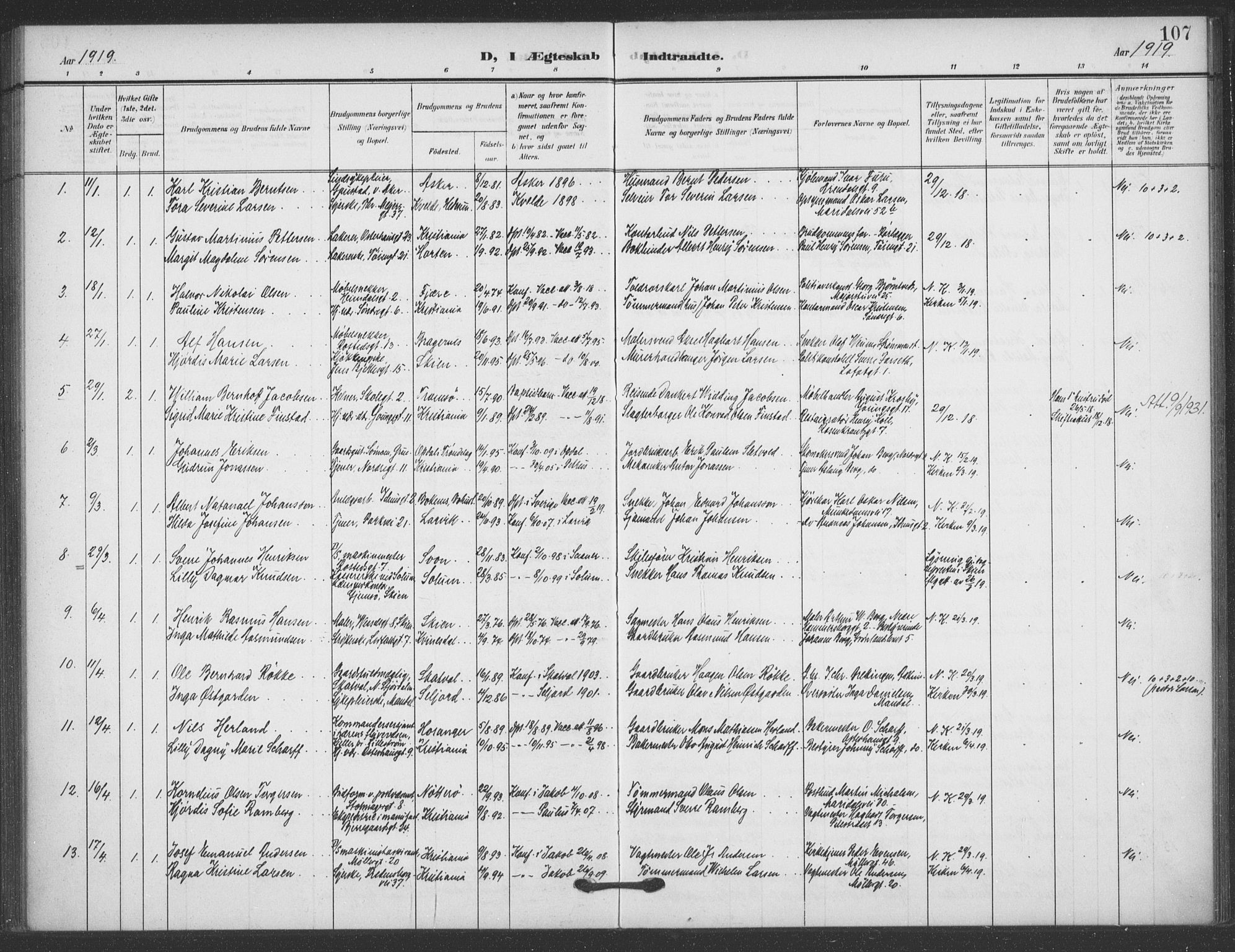 Jakob prestekontor Kirkebøker, SAO/A-10850/F/Fa/L0010: Parish register (official) no. 10, 1908-1922, p. 107