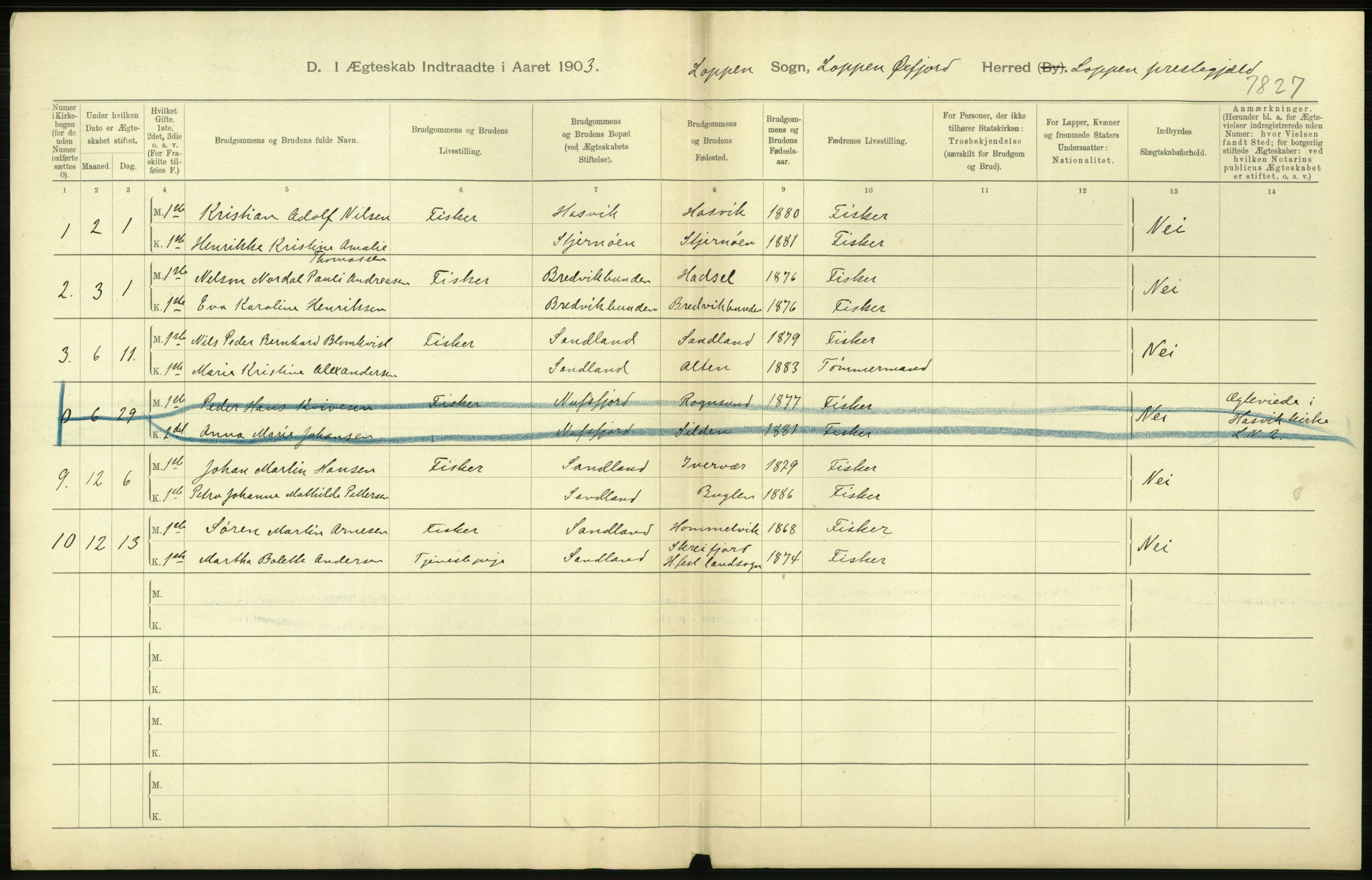 Statistisk sentralbyrå, Sosiodemografiske emner, Befolkning, AV/RA-S-2228/D/Df/Dfa/Dfaa/L0022: Finnmarkens amt: Fødte, gifte, døde., 1903, p. 164