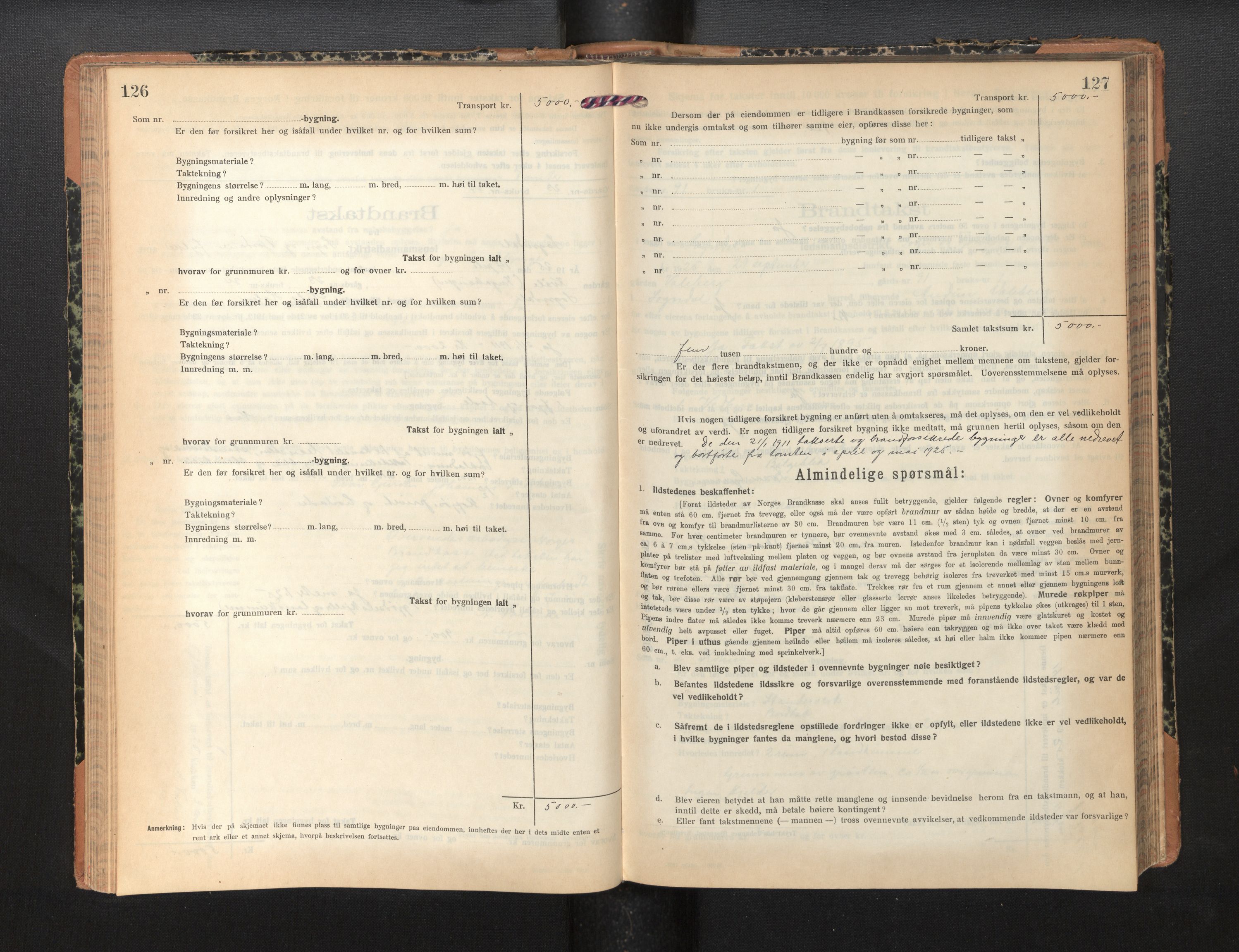 Lensmannen i Sogndal, AV/SAB-A-29901/0012/L0012: Branntakstprotokoll, skjematakst, 1922-1931, p. 126-127