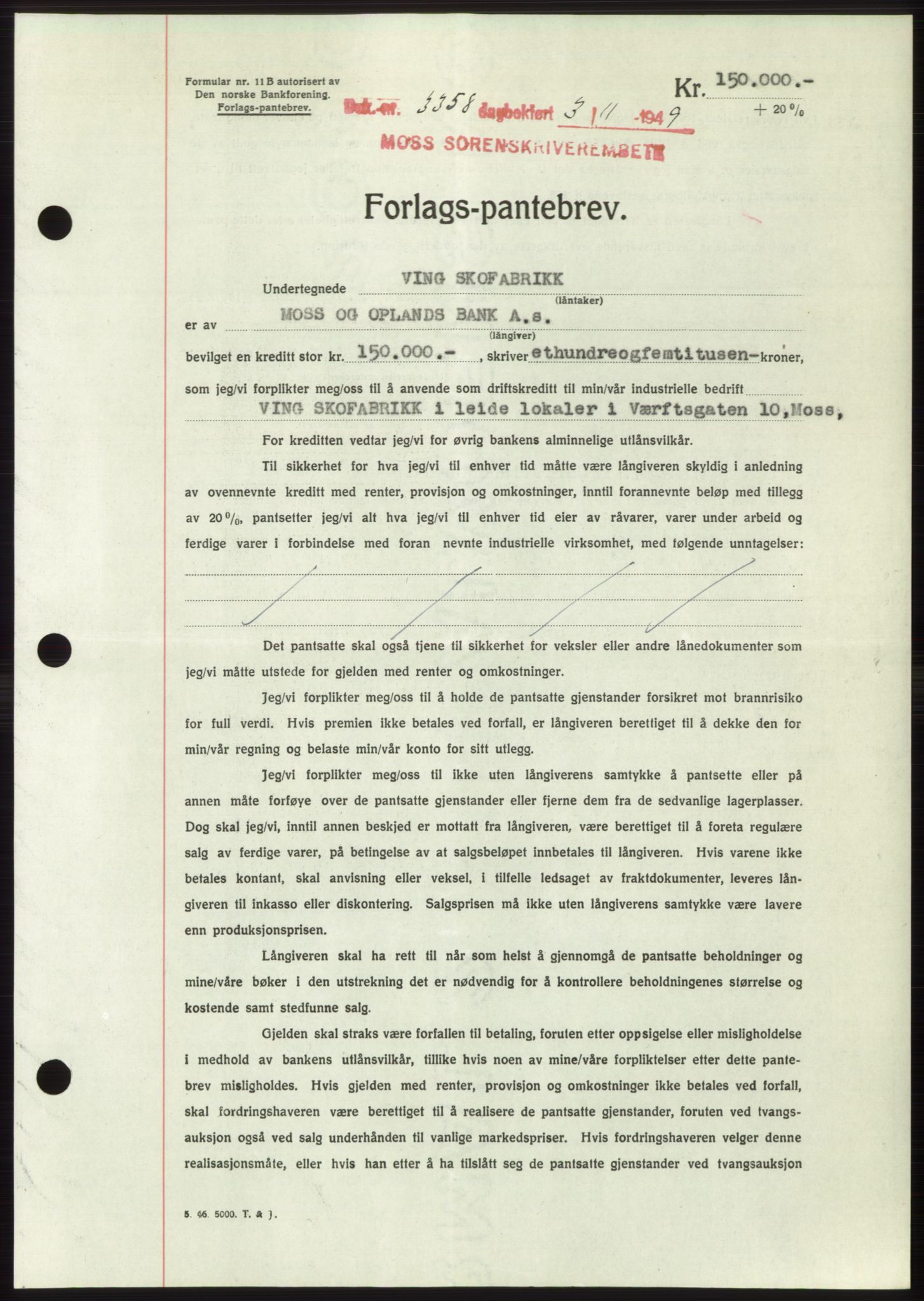 Moss sorenskriveri, SAO/A-10168: Mortgage book no. B23, 1949-1950, Diary no: : 3358/1949