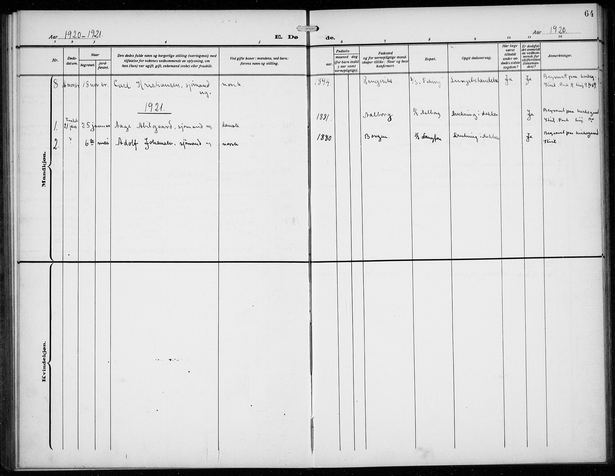 Den norske sjømannsmisjon i utlandet/Antwerpen, SAB/SAB/PA-0105/H/Ha/L0003: Parish register (official) no. A 3, 1914-1930, p. 64