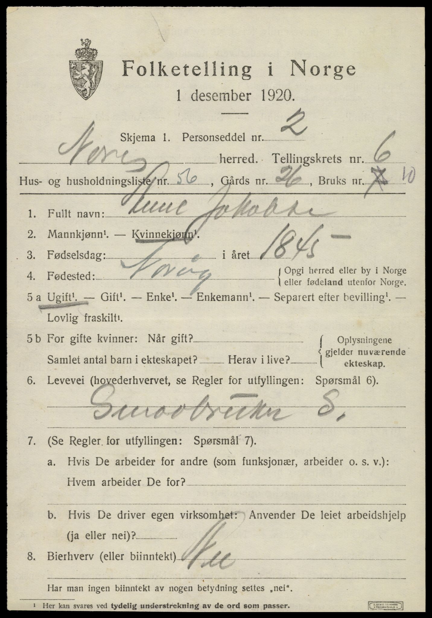 SAT, 1920 census for Nærøy, 1920, p. 3955