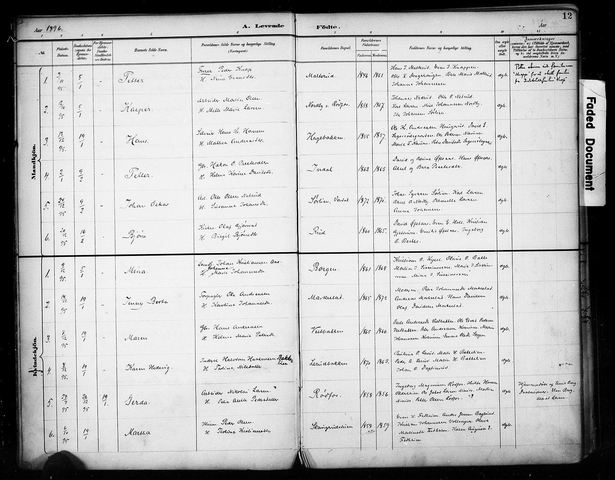 Vestre Toten prestekontor, SAH/PREST-108/H/Ha/Haa/L0011: Parish register (official) no. 11, 1895-1906, p. 12