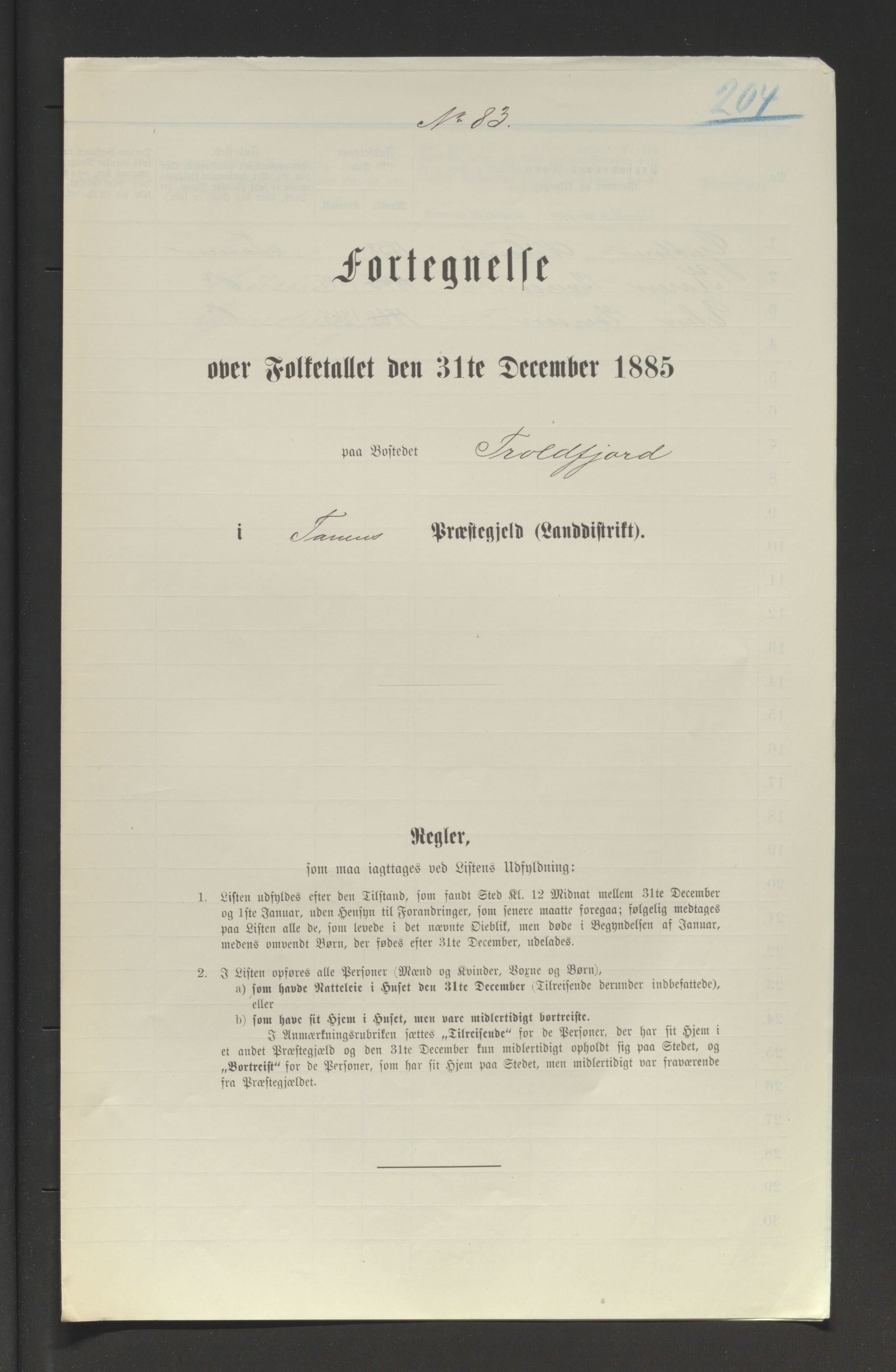 SATØ, 1885 census for 2025 Tana, 1885, p. 204a