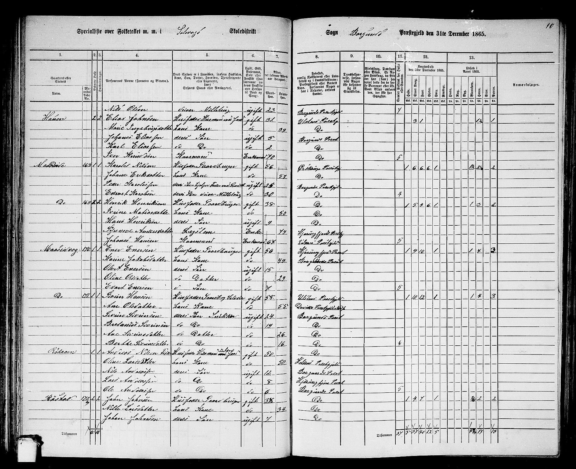 RA, 1865 census for Borgund, 1865, p. 92