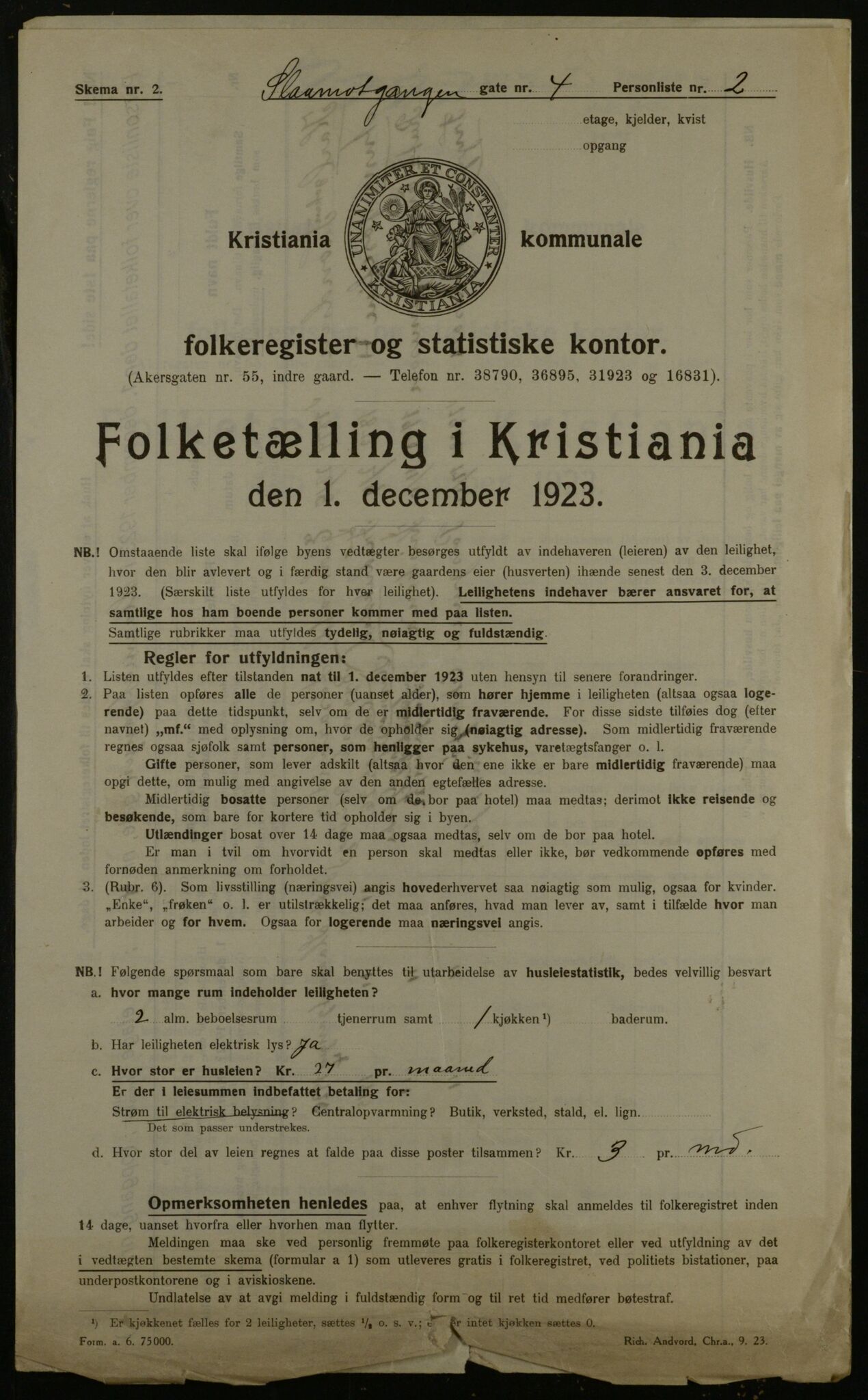 OBA, Municipal Census 1923 for Kristiania, 1923, p. 107031