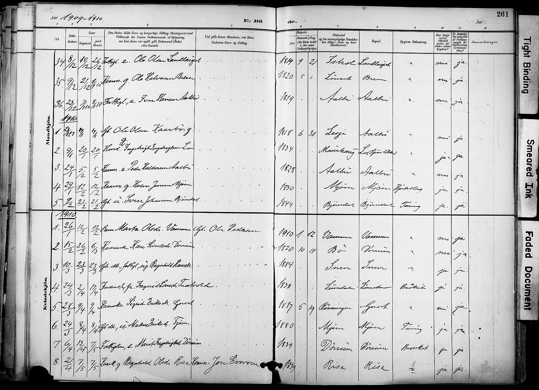 Ministerialprotokoller, klokkerbøker og fødselsregistre - Sør-Trøndelag, SAT/A-1456/678/L0902: Parish register (official) no. 678A11, 1895-1911, p. 261