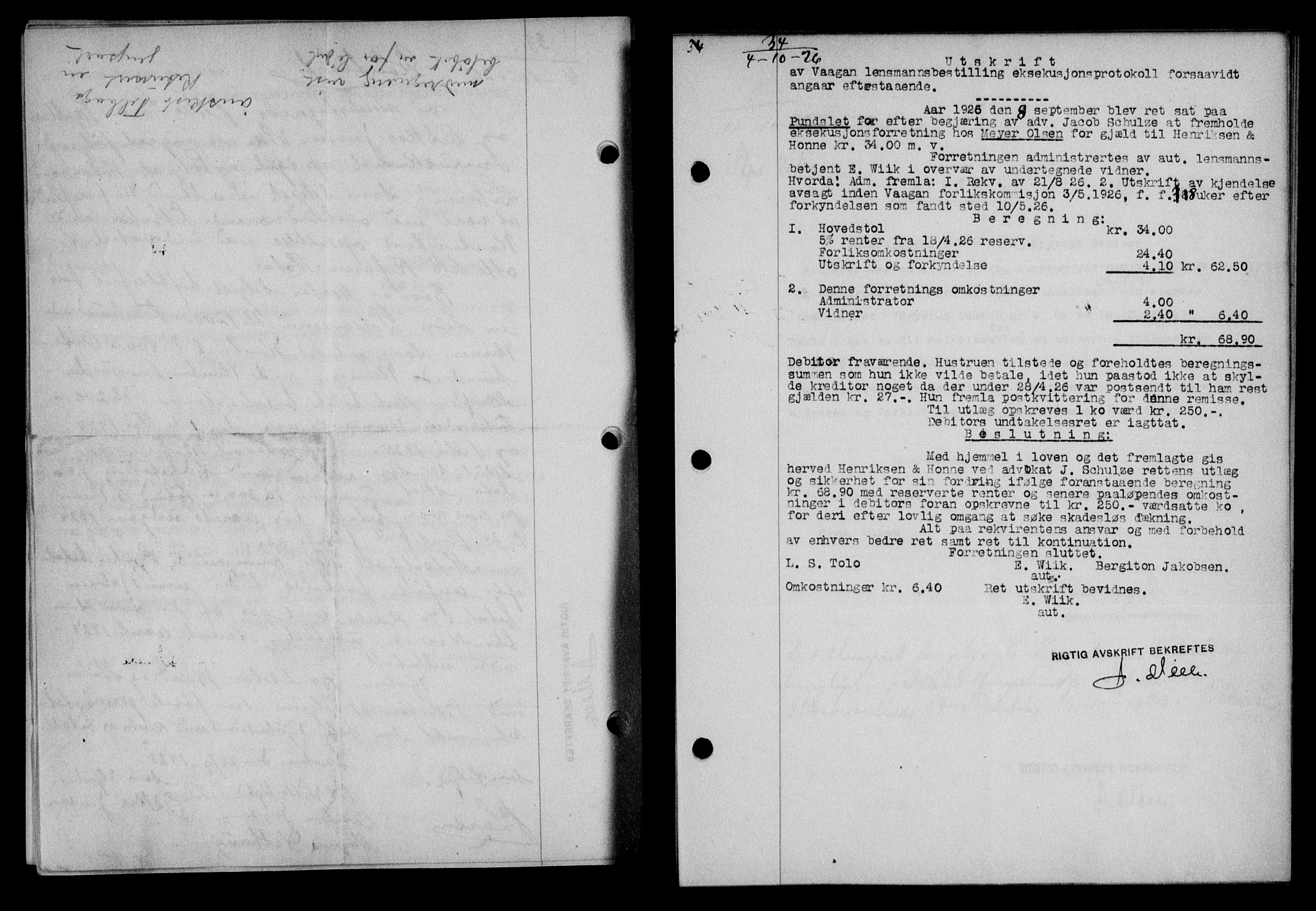 Lofoten sorenskriveri, SAT/A-0017/1/2/2C/L0014b: Mortgage book no. 14b, 1926-1926, Deed date: 04.10.1926
