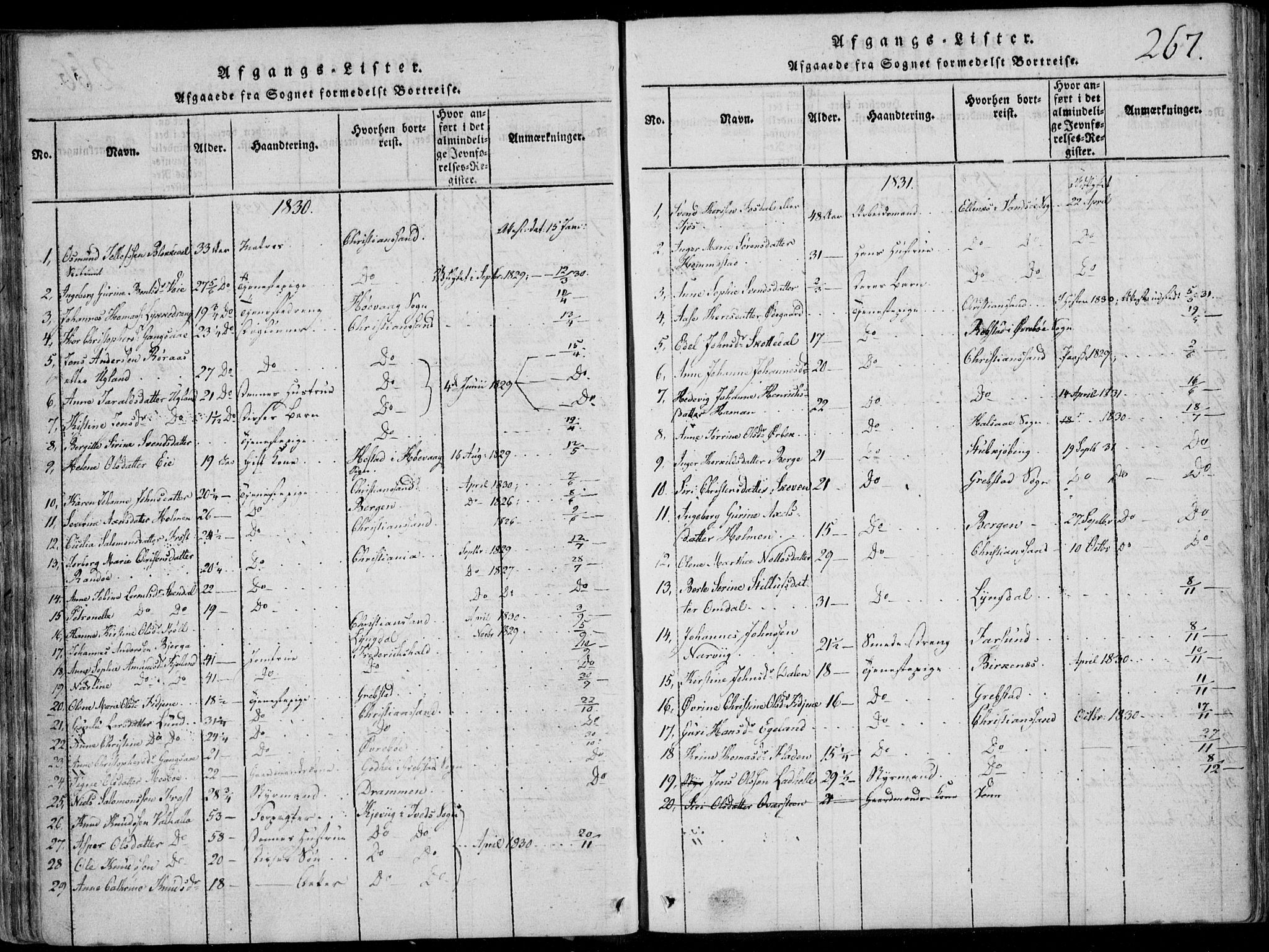 Oddernes sokneprestkontor, SAK/1111-0033/F/Fa/Faa/L0005: Parish register (official) no. A 5, 1820-1838, p. 267