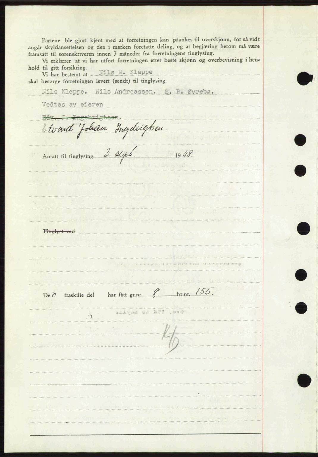 Midhordland sorenskriveri, SAB/A-3001/1/G/Gb/Gbh/L0029: Mortgage book no. A56-57, 1948-1948, Diary no: : 4667/1948