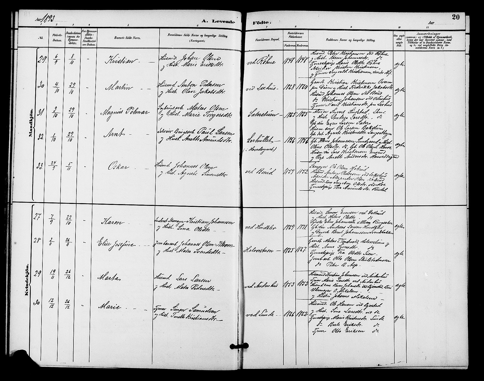 Fåberg prestekontor, SAH/PREST-086/H/Ha/Hab/L0009: Parish register (copy) no. 9, 1891-1902, p. 20