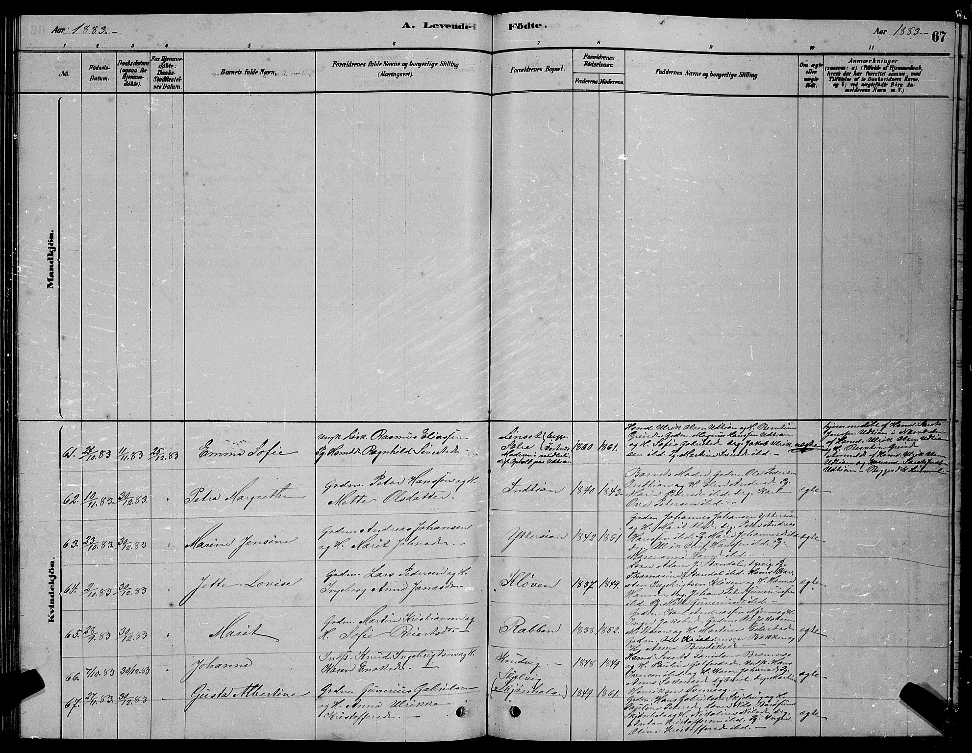 Ministerialprotokoller, klokkerbøker og fødselsregistre - Sør-Trøndelag, AV/SAT-A-1456/640/L0585: Parish register (copy) no. 640C03, 1878-1891, p. 67