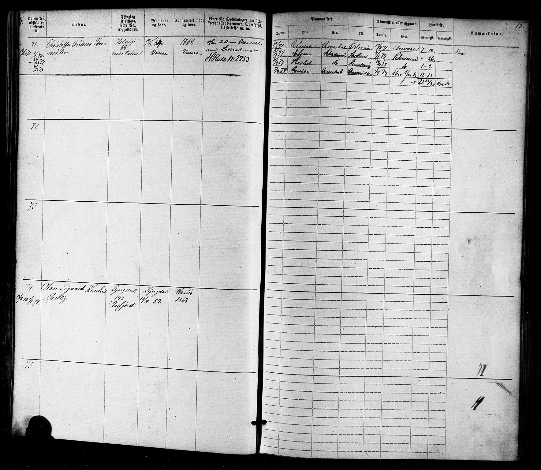 Farsund mønstringskrets, SAK/2031-0017/F/Fa/L0005: Annotasjonsrulle nr 1-1910 med register, Z-2, 1869-1877, p. 41