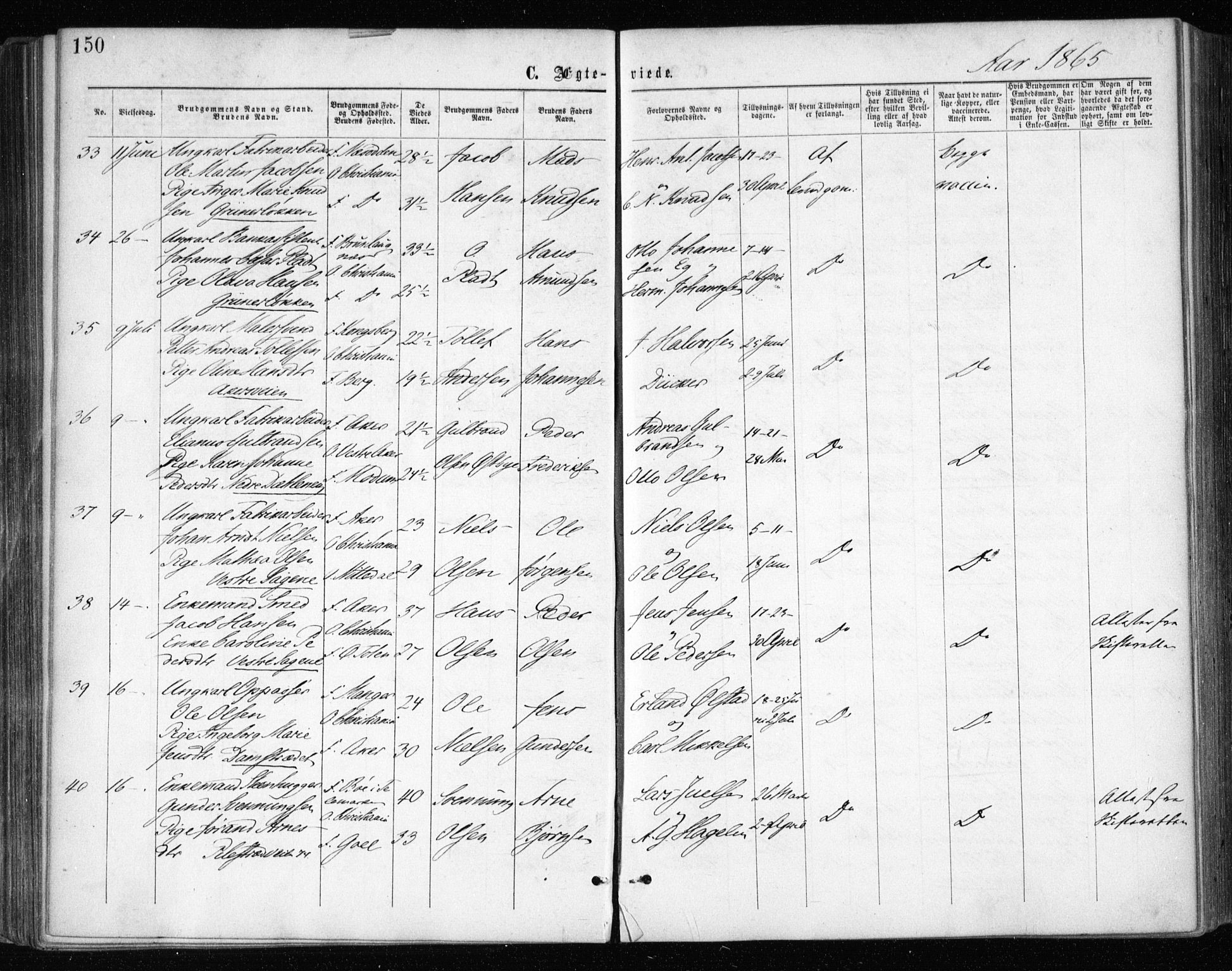 Gamle Aker prestekontor Kirkebøker, AV/SAO-A-10617a/F/L0003: Parish register (official) no. 3, 1865-1873, p. 150