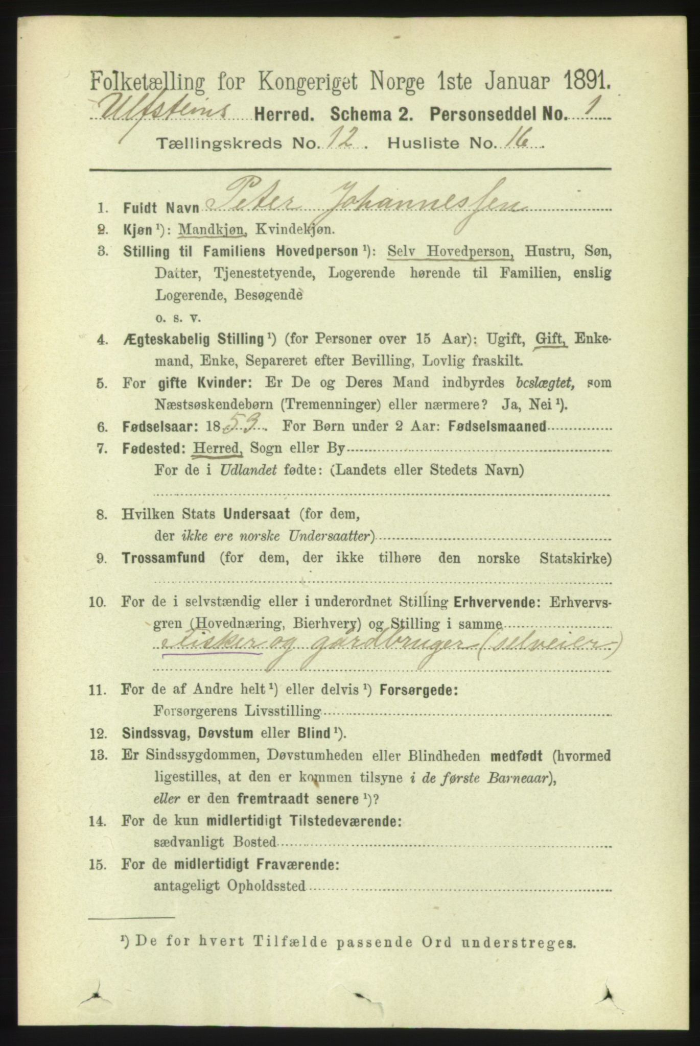 RA, 1891 census for 1516 Ulstein, 1891, p. 3952