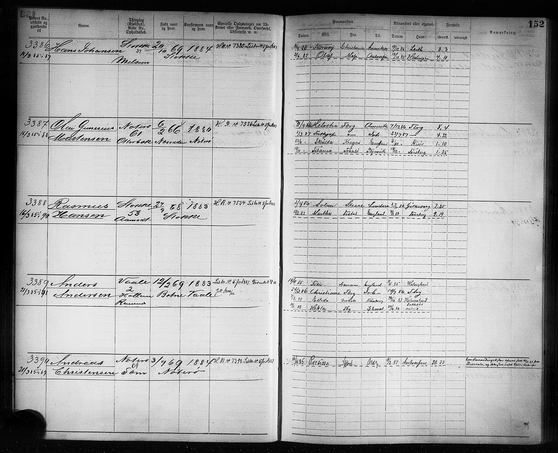 Tønsberg innrulleringskontor, SAKO/A-786/F/Fb/L0007: Annotasjonsrulle Patent nr. 2636-5150, 1881-1892, p. 153